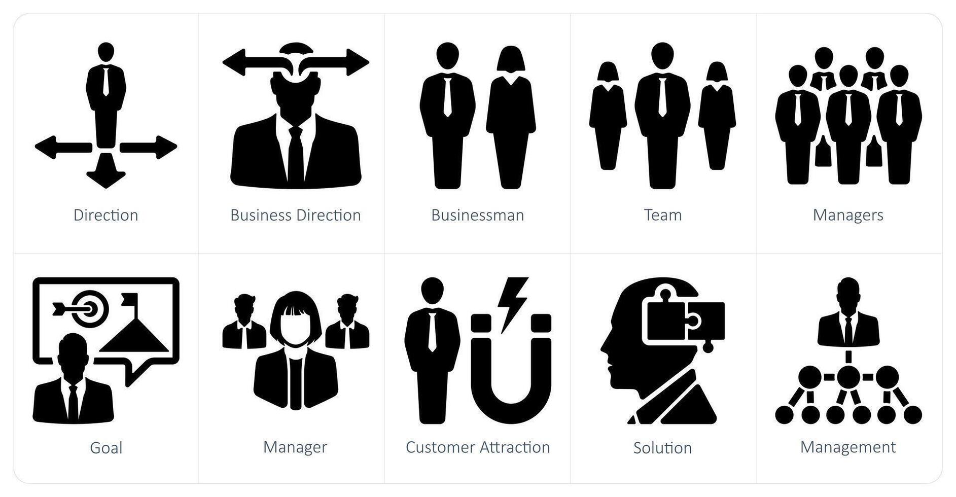 A set of 10 Leadership icons as direction, business direction, businessman vector