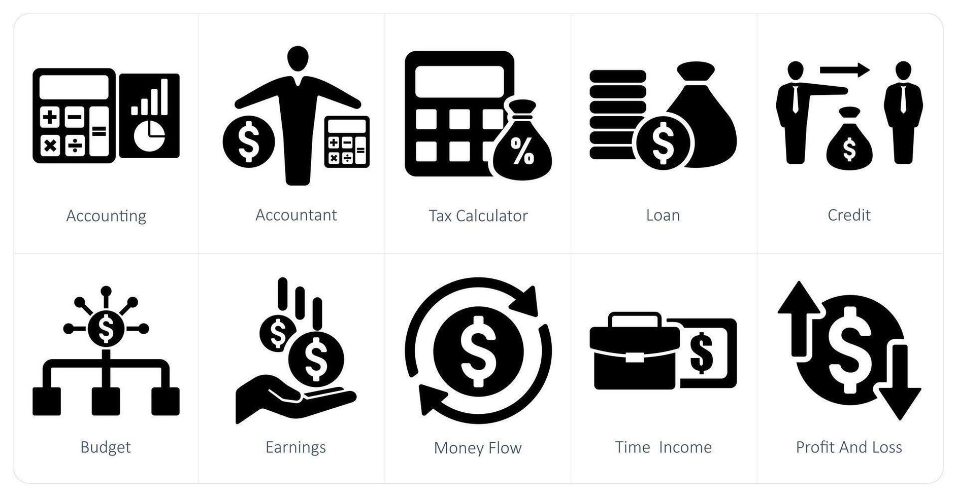A set of 10 accounting icons as accounting, accountant, tax calculator vector