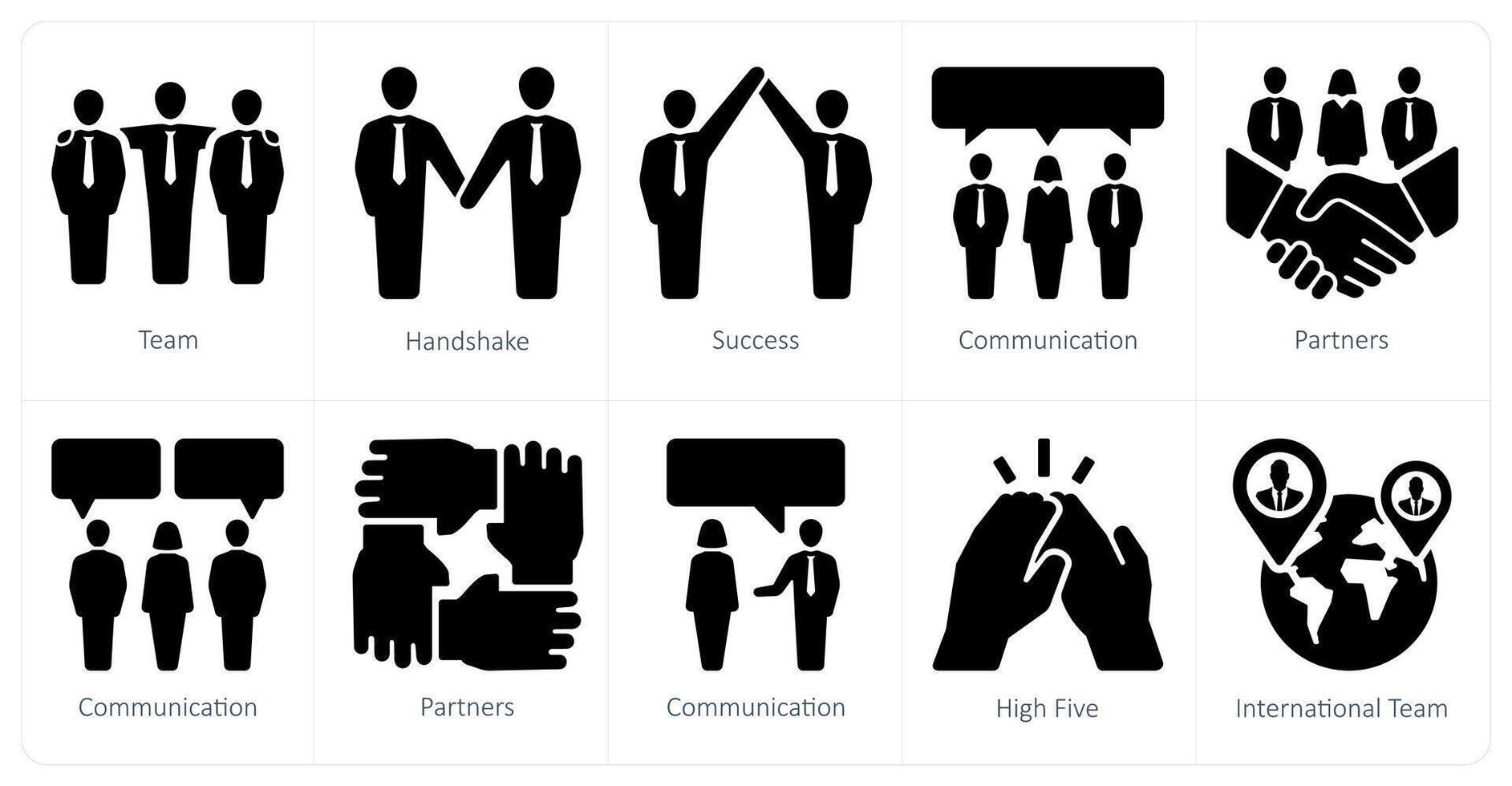 A set of 10 Teamwork icons as team, handshake, success vector