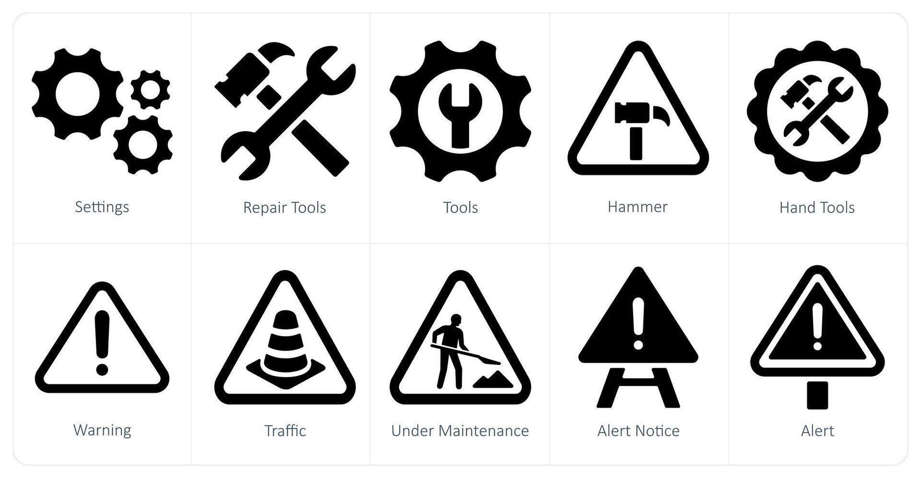 A set of 10 Under Construction icons as settings, repair tools, tools vector