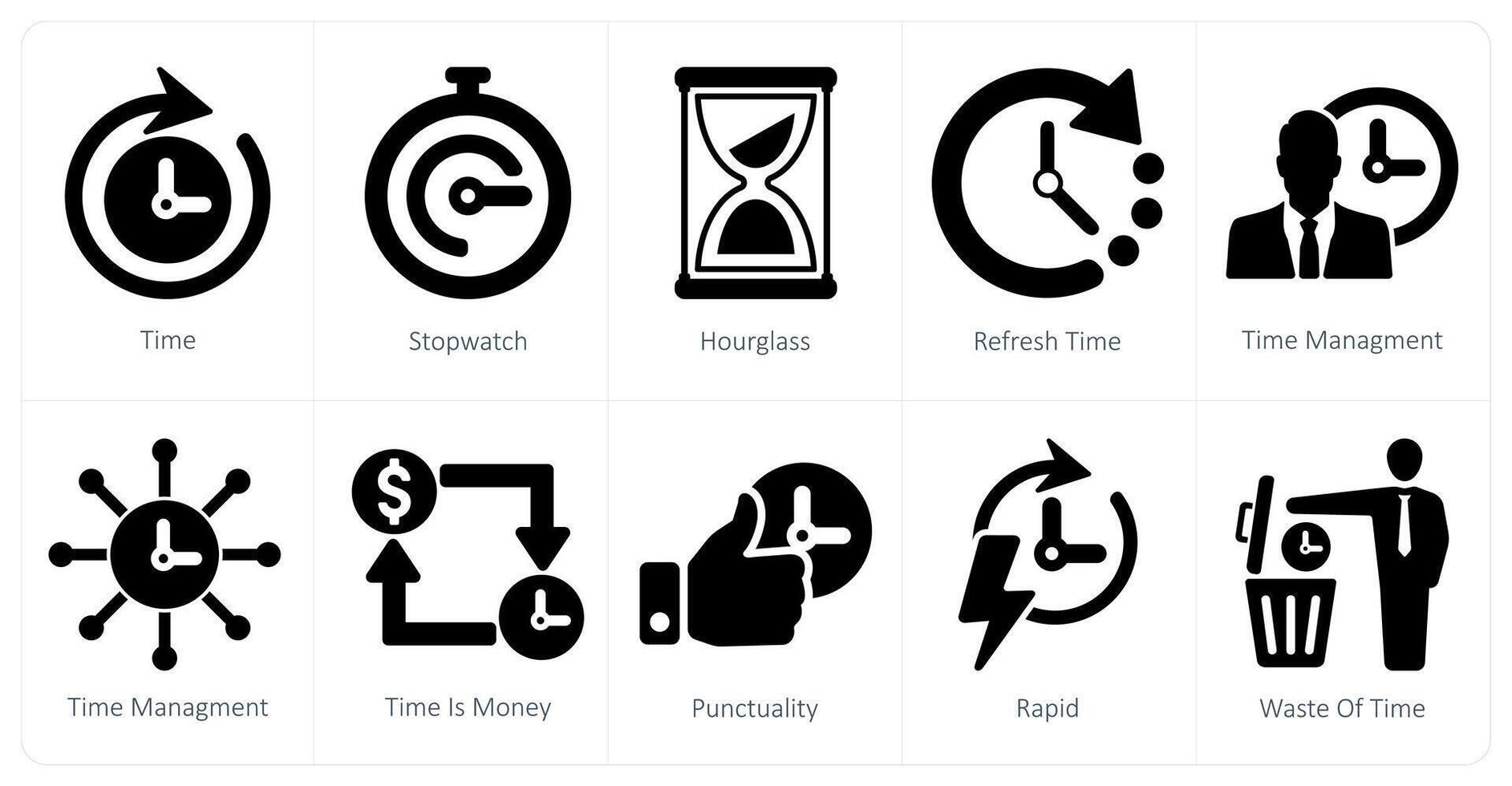 A set of 10 mix icons as time, stopwatch, hourglass vector