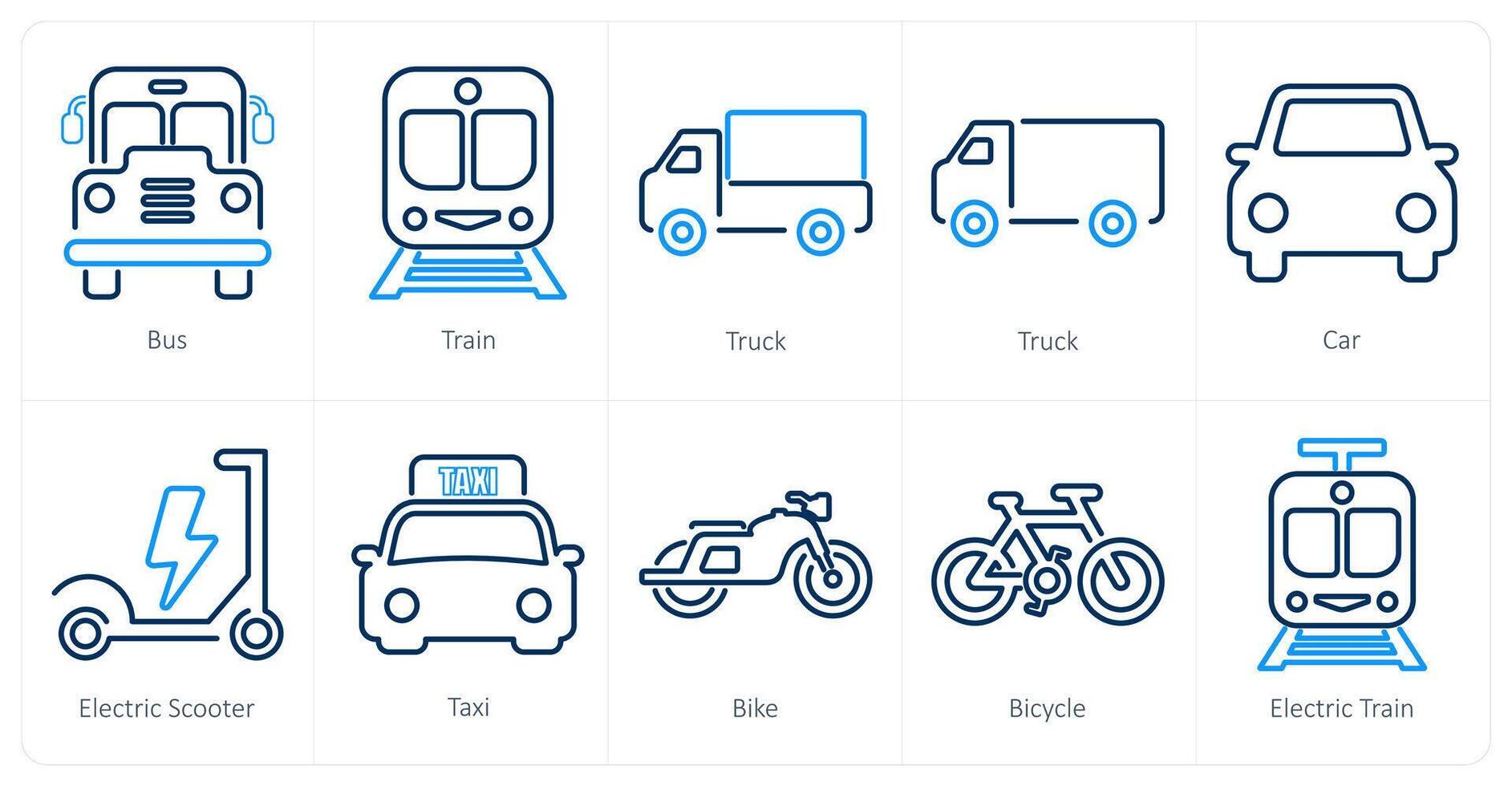 un conjunto de 10 mezcla íconos como autobús, tren, camión vector