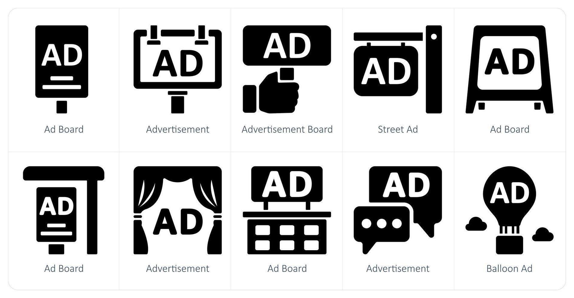 A set of 10 ads and marketing icons as ad board, advertisement, advertisement board vector