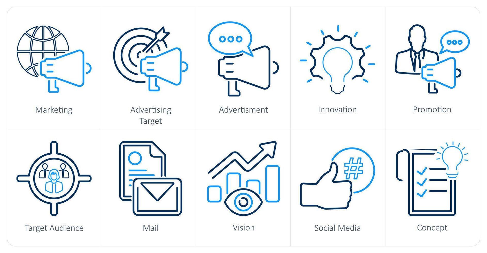 A set of 10 branding icons as marketing, advertising target, advertisement vector