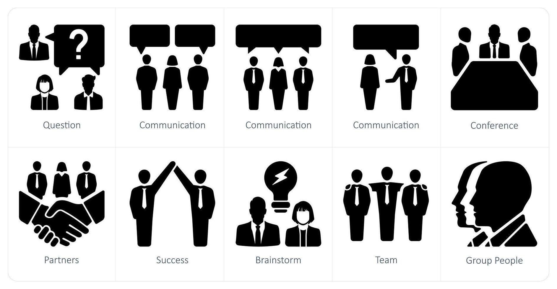 A set of 10 Teamwork icons as question, communication, conference vector