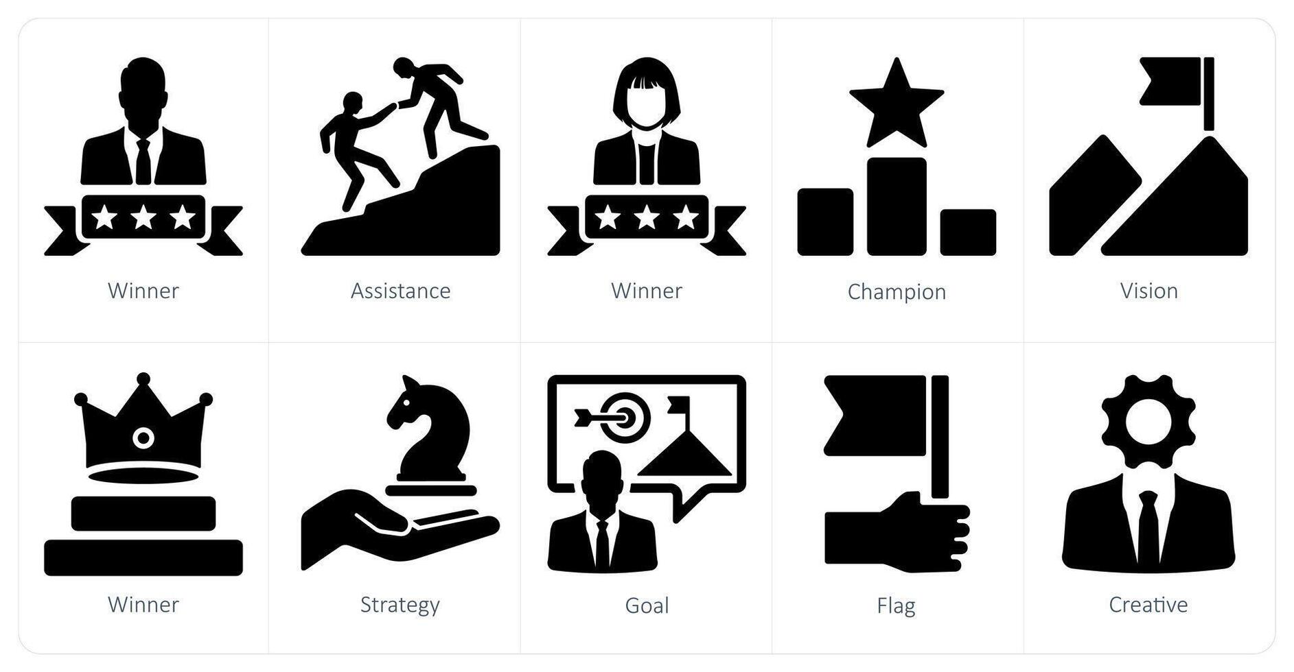 A set of 10 Leadership icons as winner, assistance, champion vector