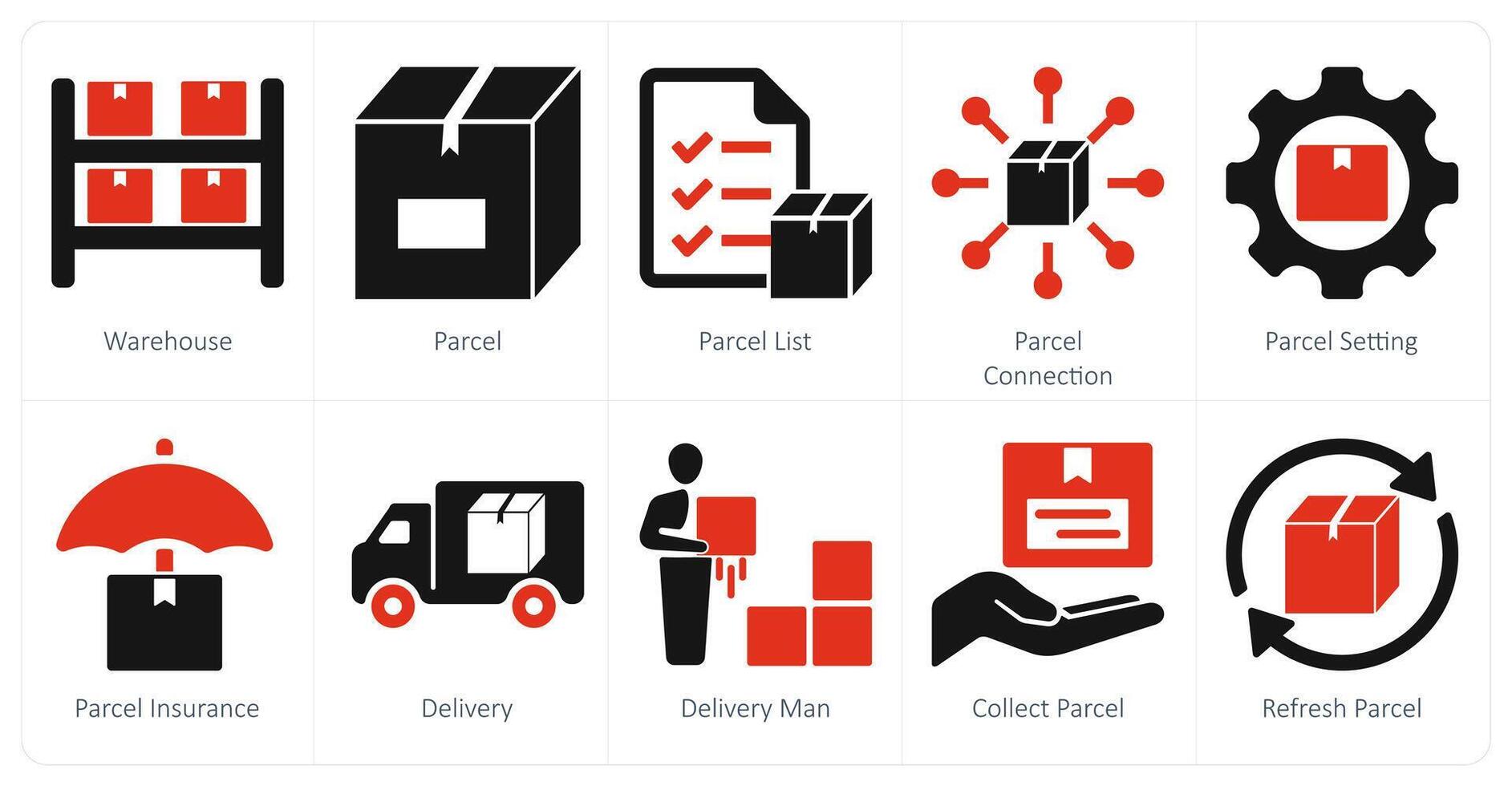 A set of 10 mix icons as warehouse, parcel, parcel list vector