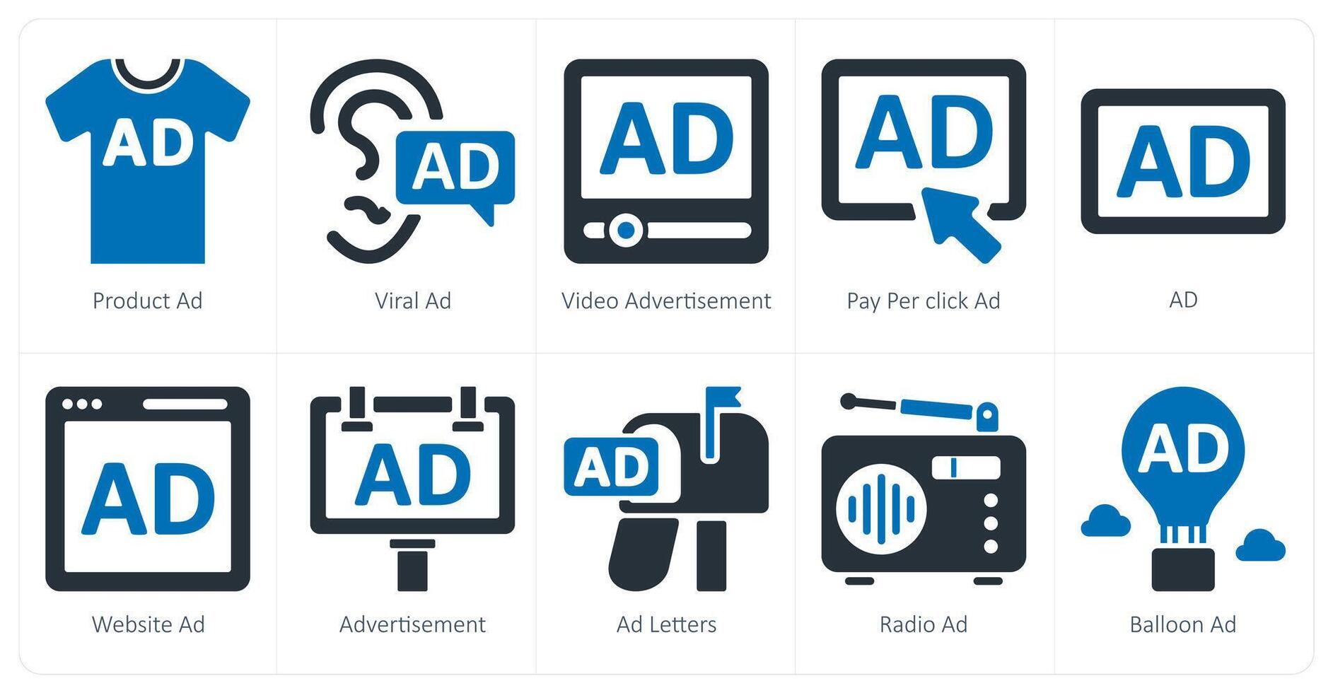 A set of 10 ads and marketing icons as product ad, viral ad, advertisement vector