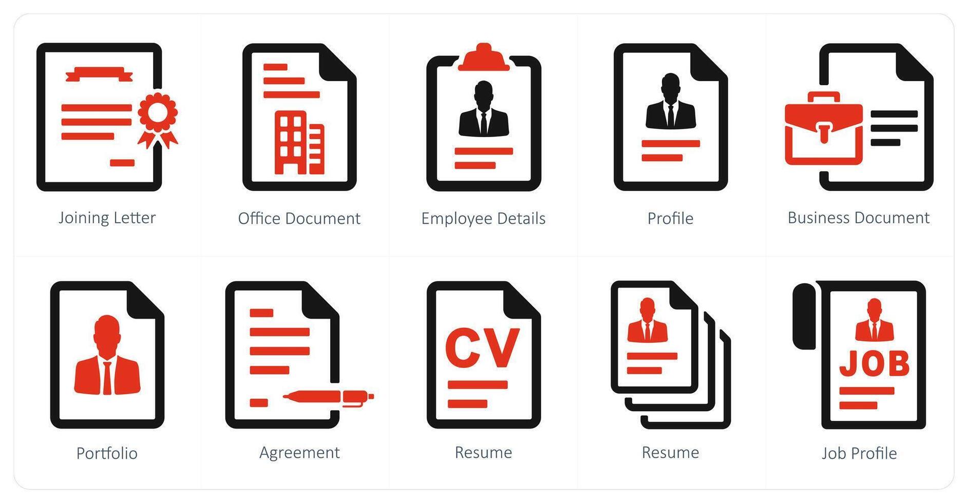 A set of 10 human resource icons as joining letter, office document, employee details vector