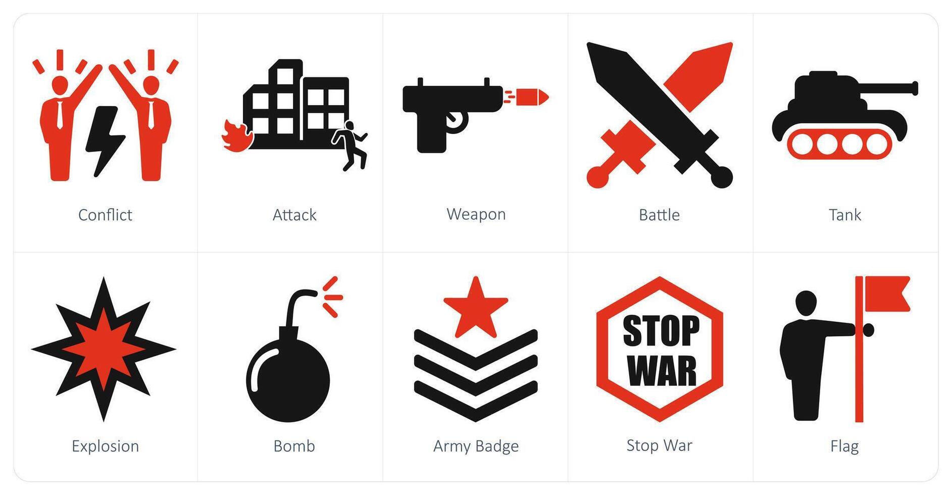 A set of 10 mix icons as conflict, attack, weapon vector