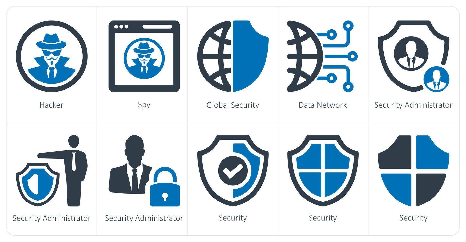 A set of 10 Security icons as hacker, spy, global security vector