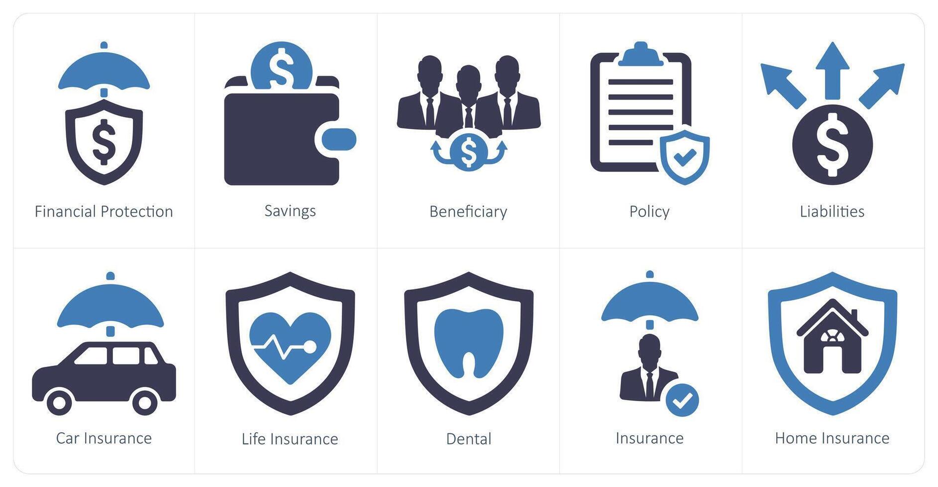 A set of 10 insurance icons as financial protection, savings, beneficiary vector