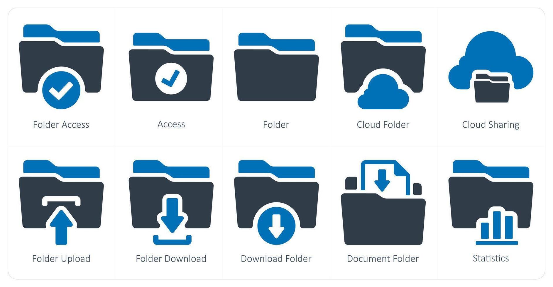 A set of 10 Folder icons as folder access, access, folder, cloud folder vector