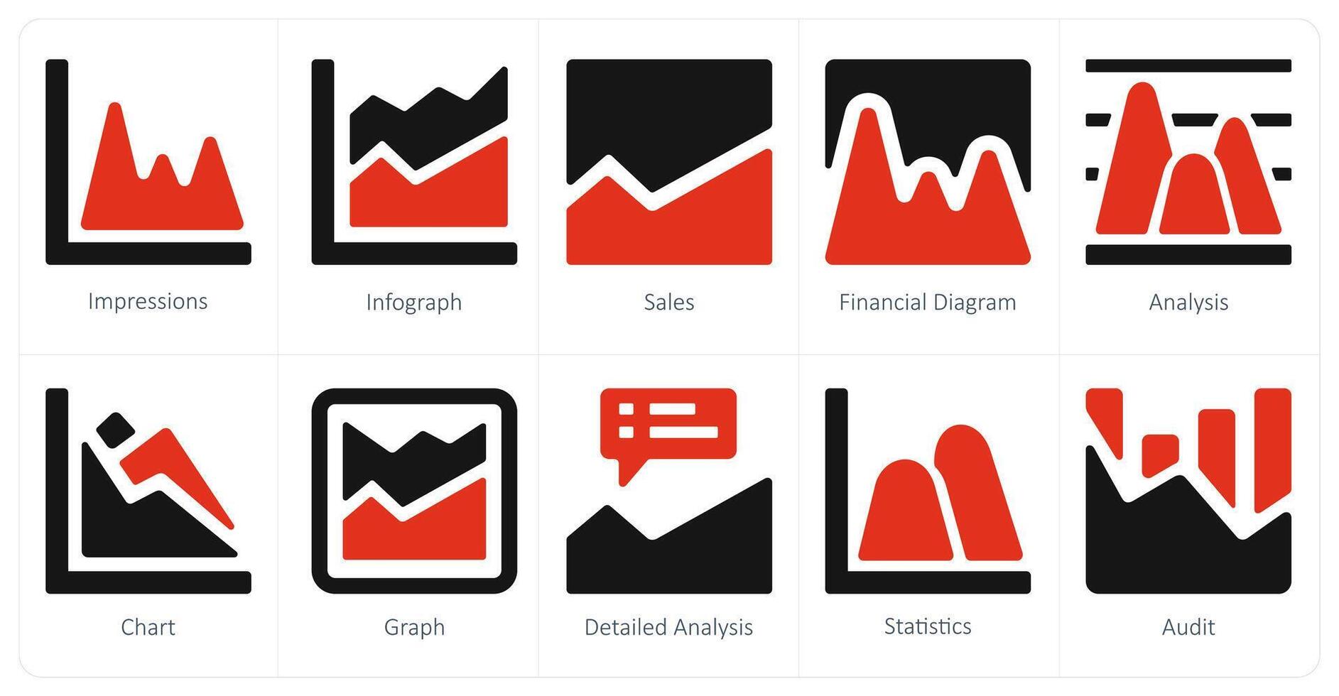 A set of 10 diagram and reports and Reports icons as impressions, infograph, sales vector