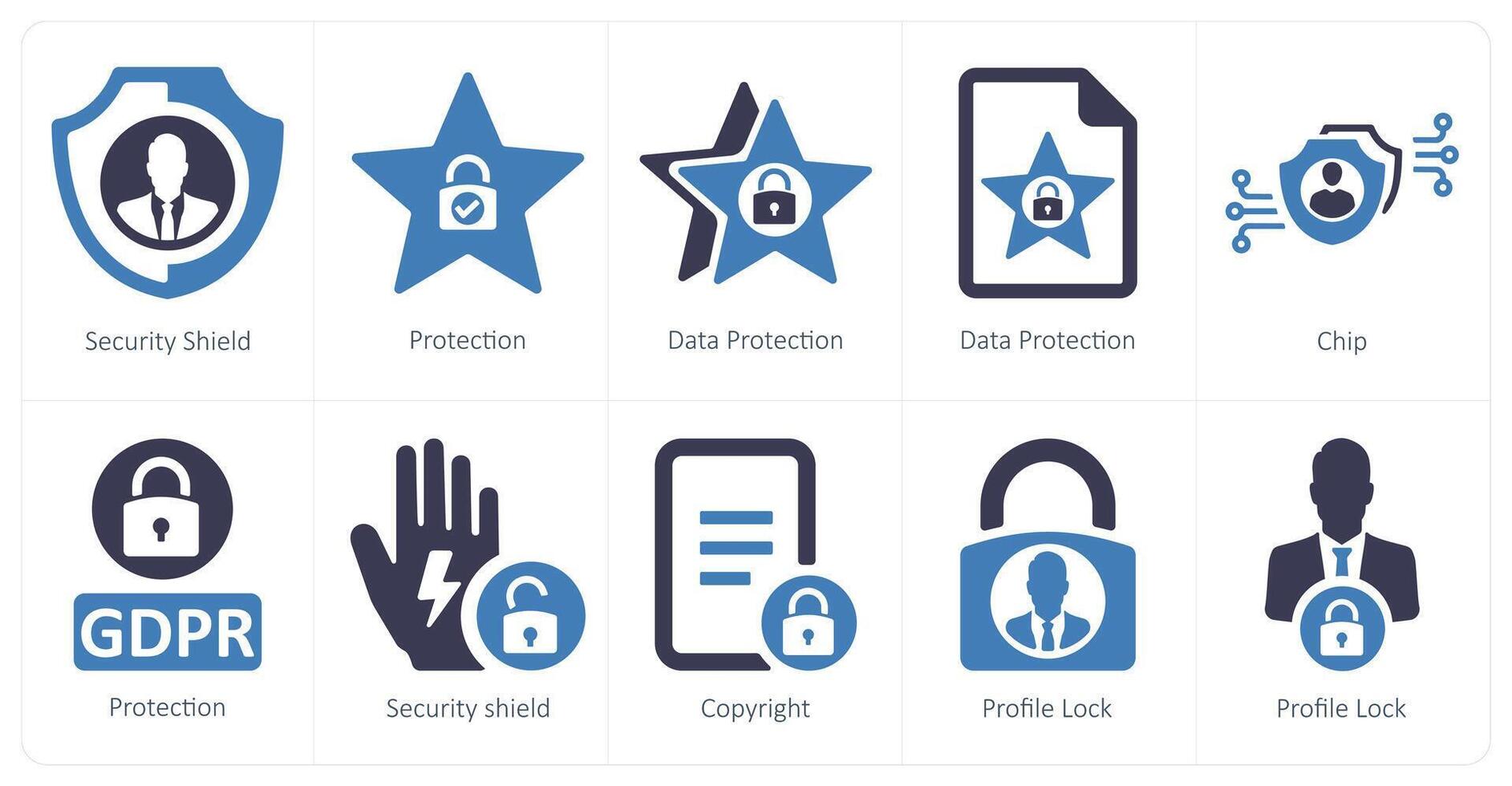 A set of 10 gdpr icons as security shield, protection, data protection vector