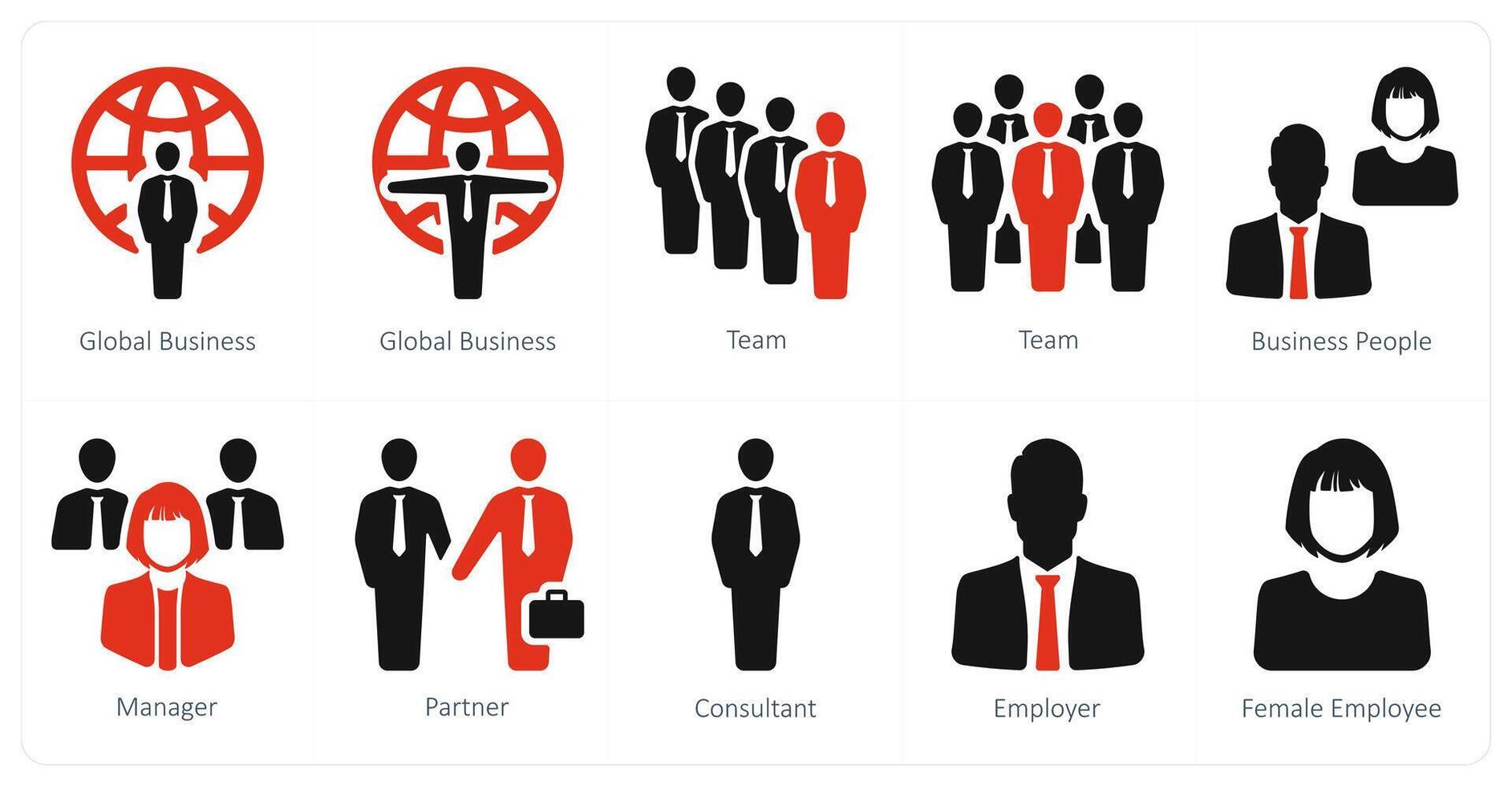 un conjunto de 10 humano recurso íconos como global negocio, equipo, negocio personas vector