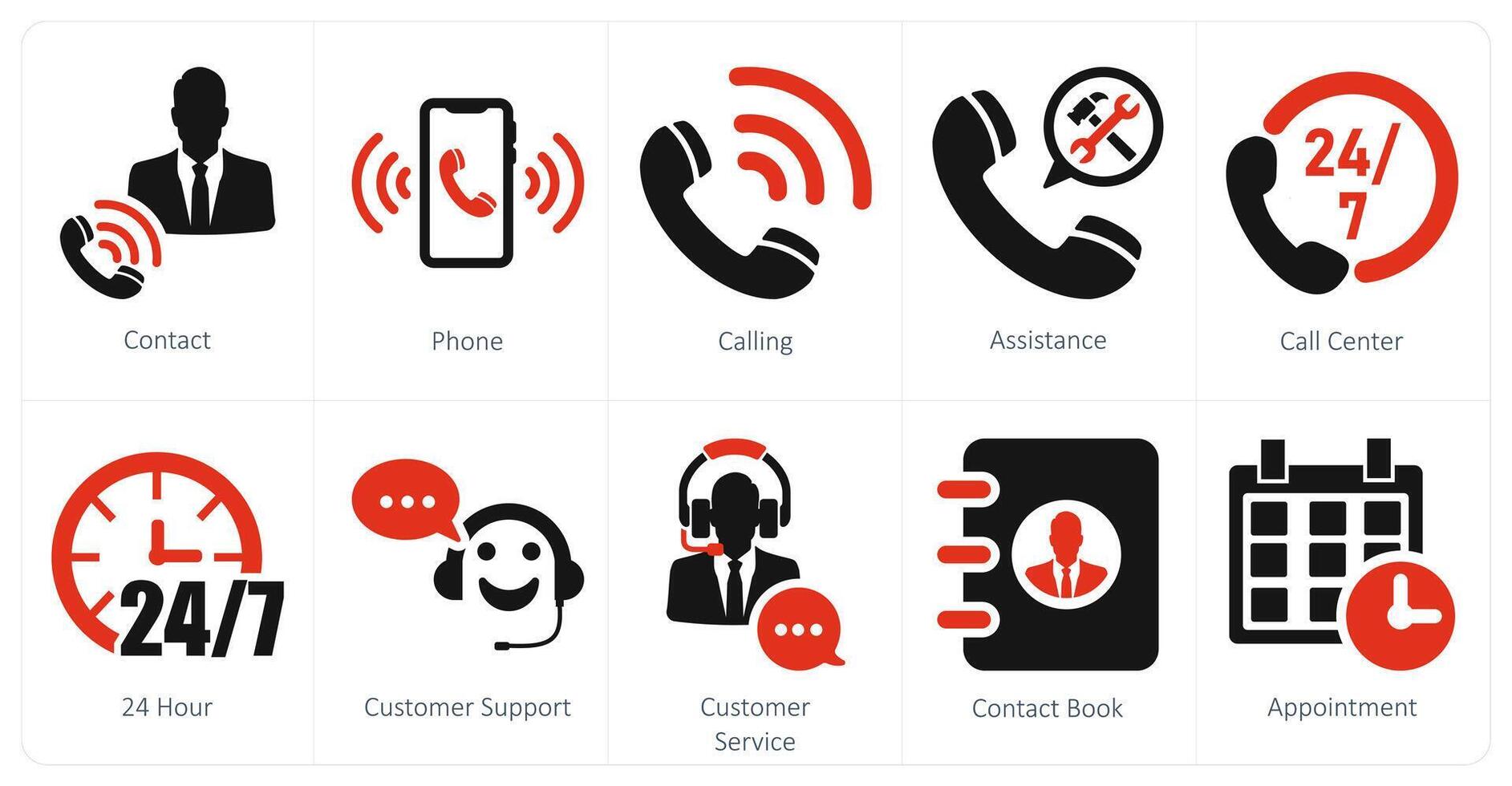 A set of 10 contact icons as contact, phone, calling vector