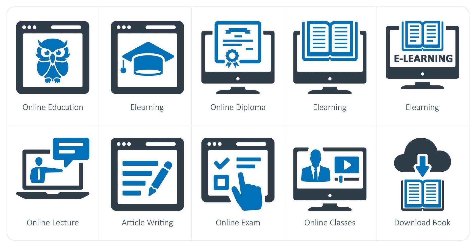 A set of 10 onlineeducation icons as online eudcation, e learning, online diploma vector