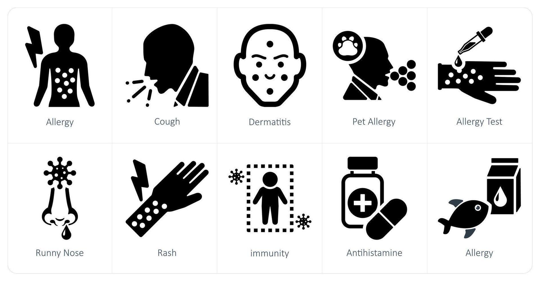 A set of 10 allergy icons as allergy, cough, dermatitis vector