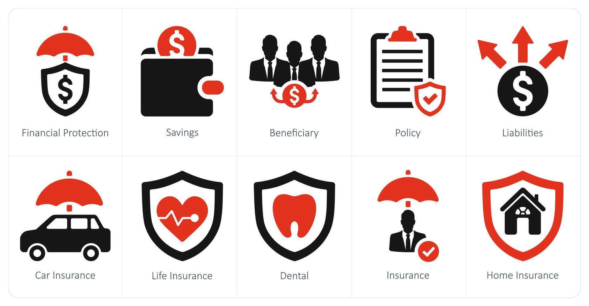 un conjunto de 10 seguro íconos como financiero proteccion, ahorros, beneficiario vector