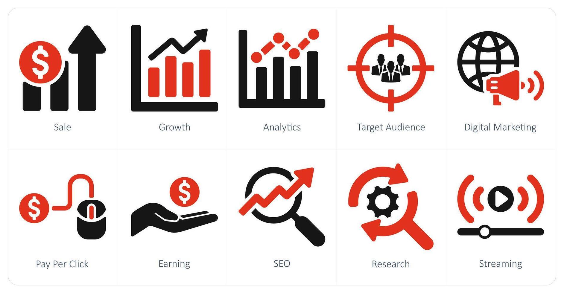 A set of 10 digital marketing icons as sale, growth, analytics vector