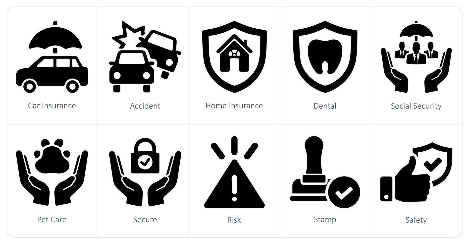 A set of 10 insurance icons as car insurance, accident, home insurance vector