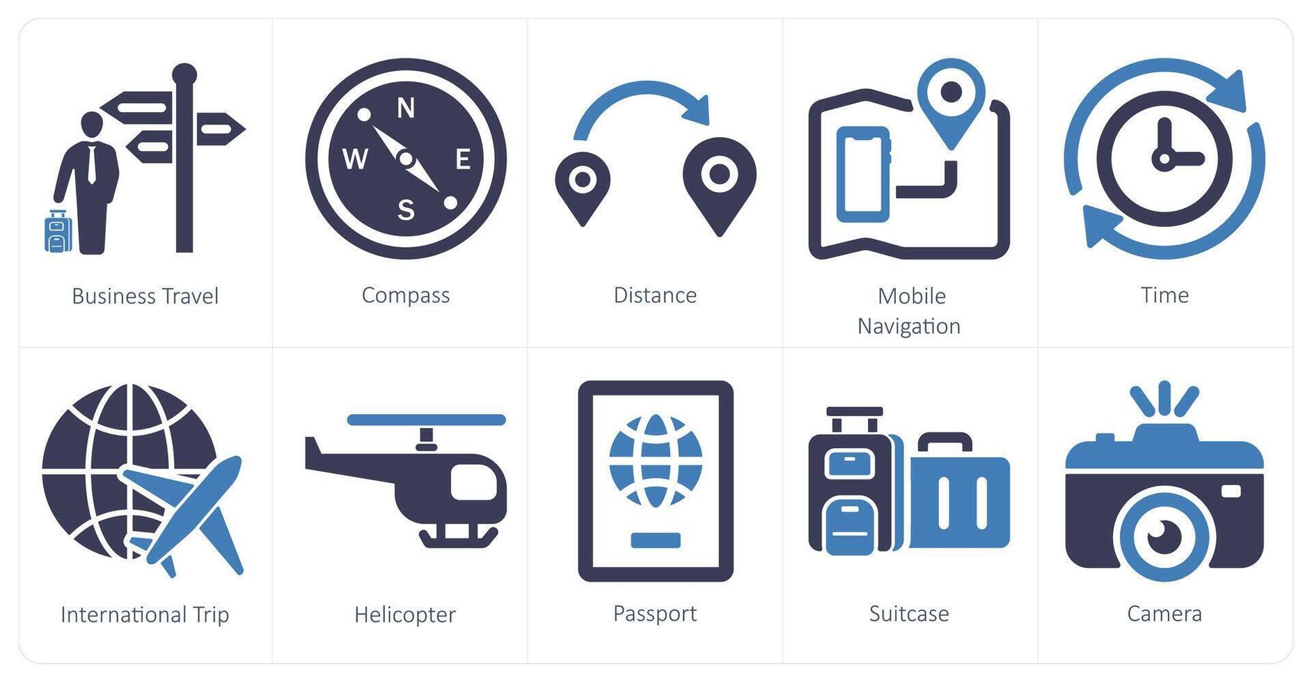 A set of 10 mix icons as business travel, compass, distance, mobile navigation vector