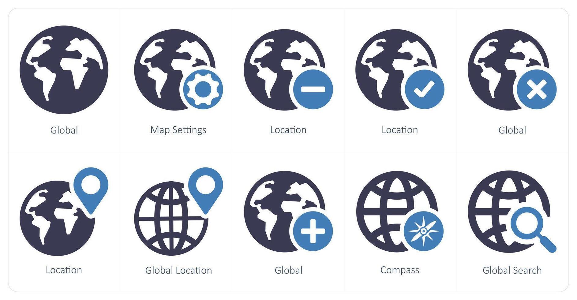 un conjunto de 10 navegación íconos como global, mapa ajustes, ubicación vector