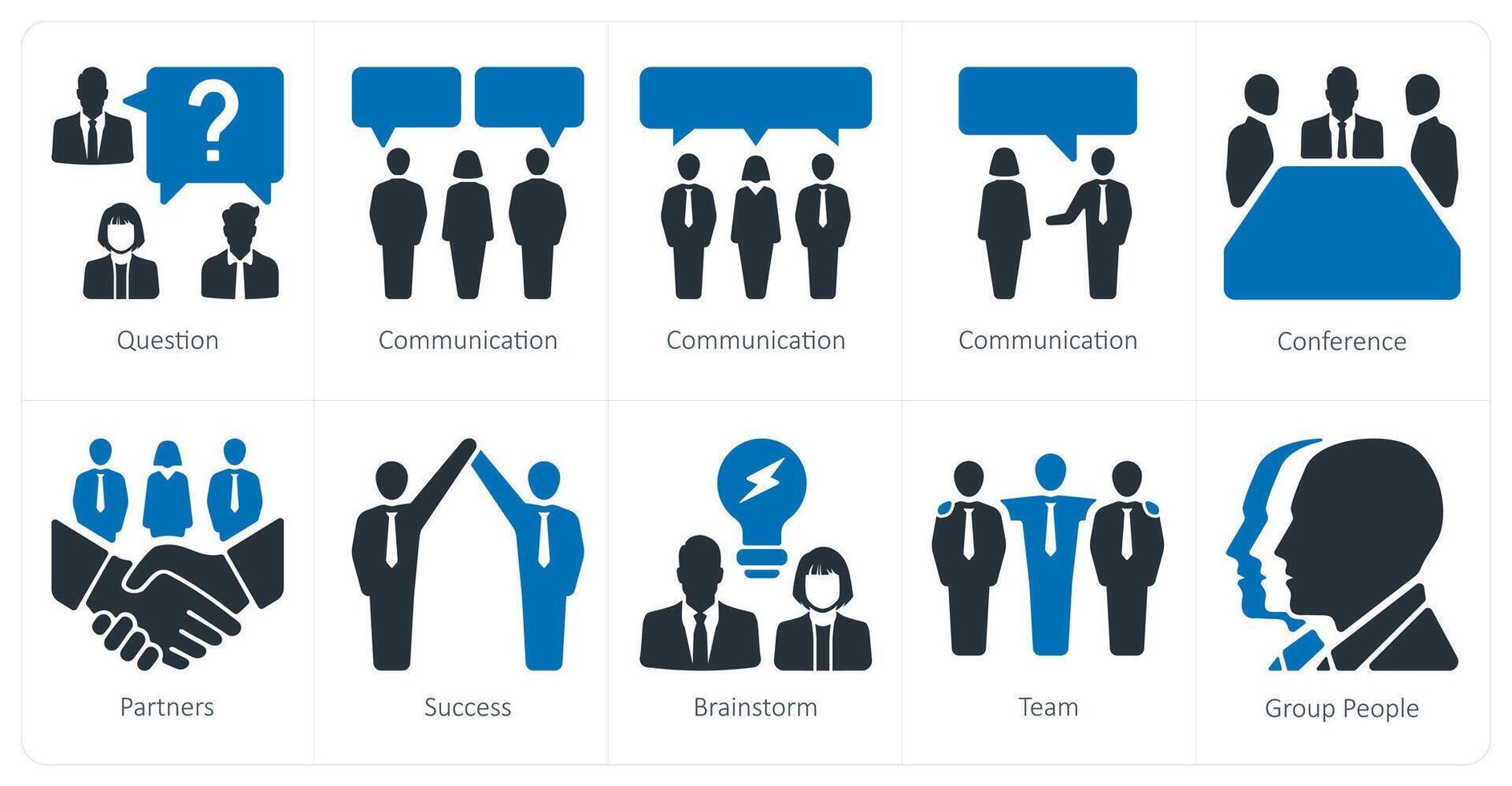 A set of 10 Teamwork icons as question, communication, conference vector