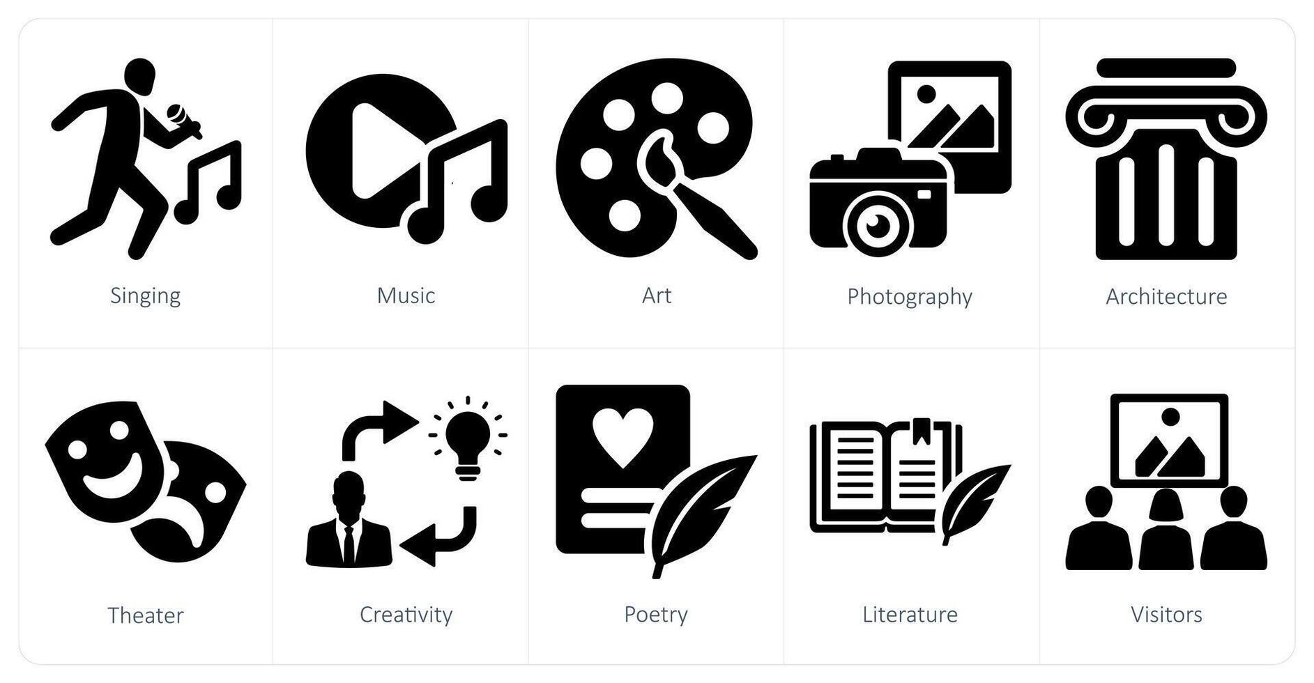 A set of 10 art icons as singing, music, art vector