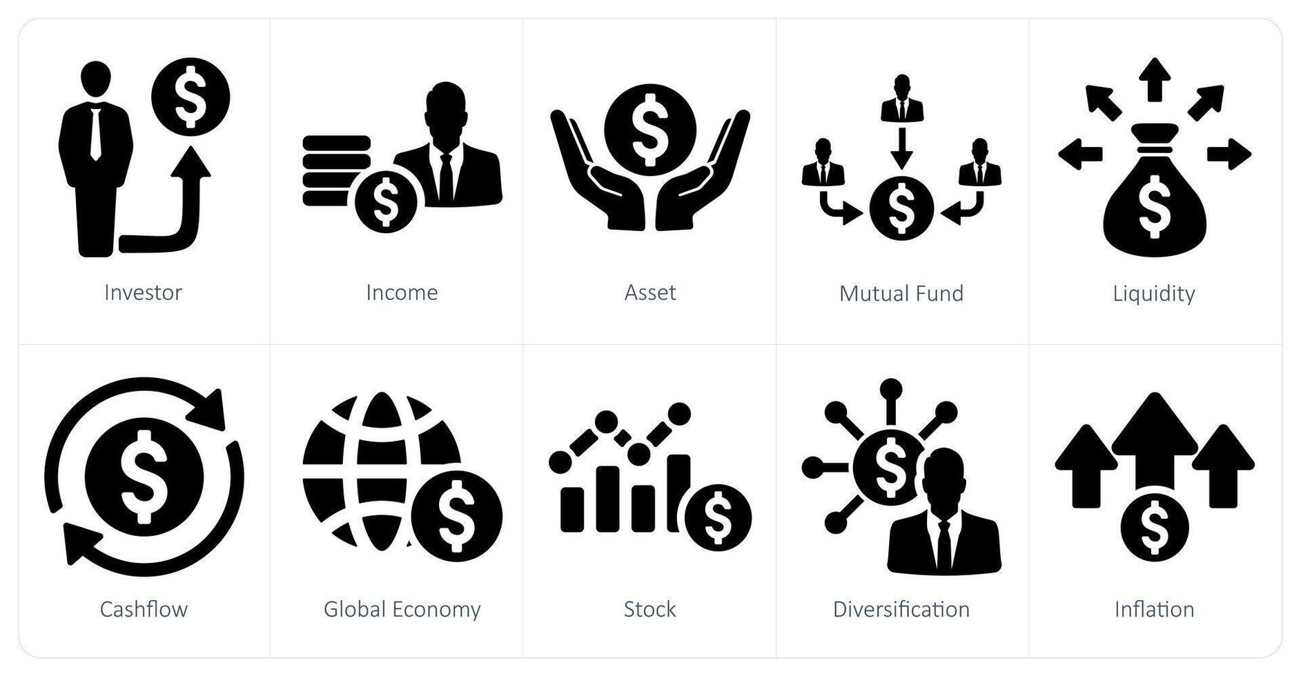 A set of 10 investment icons as investor, income, asset vector