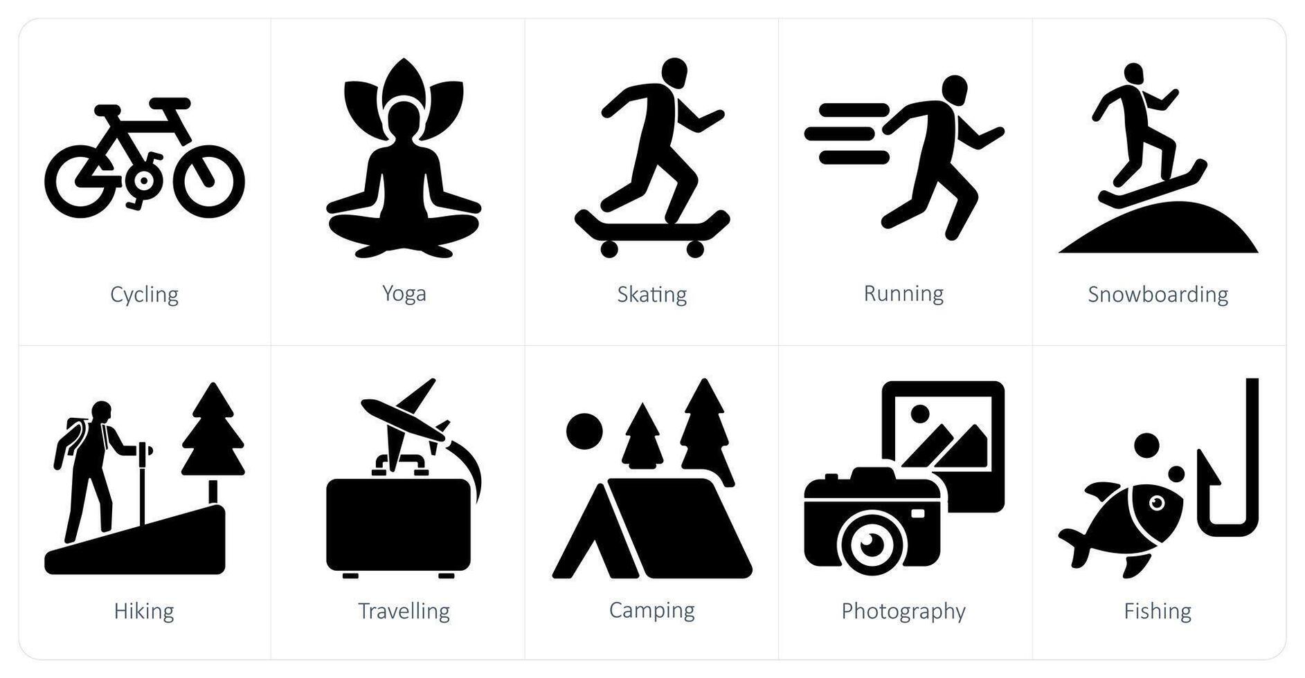 A set of 10 hobby icons as cycling, yoga, skating vector