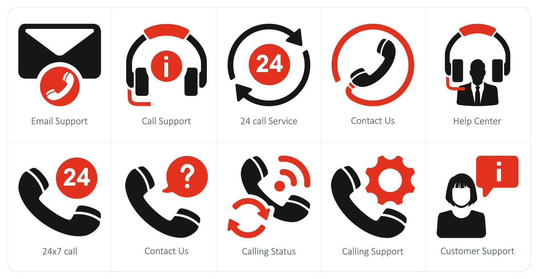 A set of 10 customer support icons as email support, call support, 24 call service vector