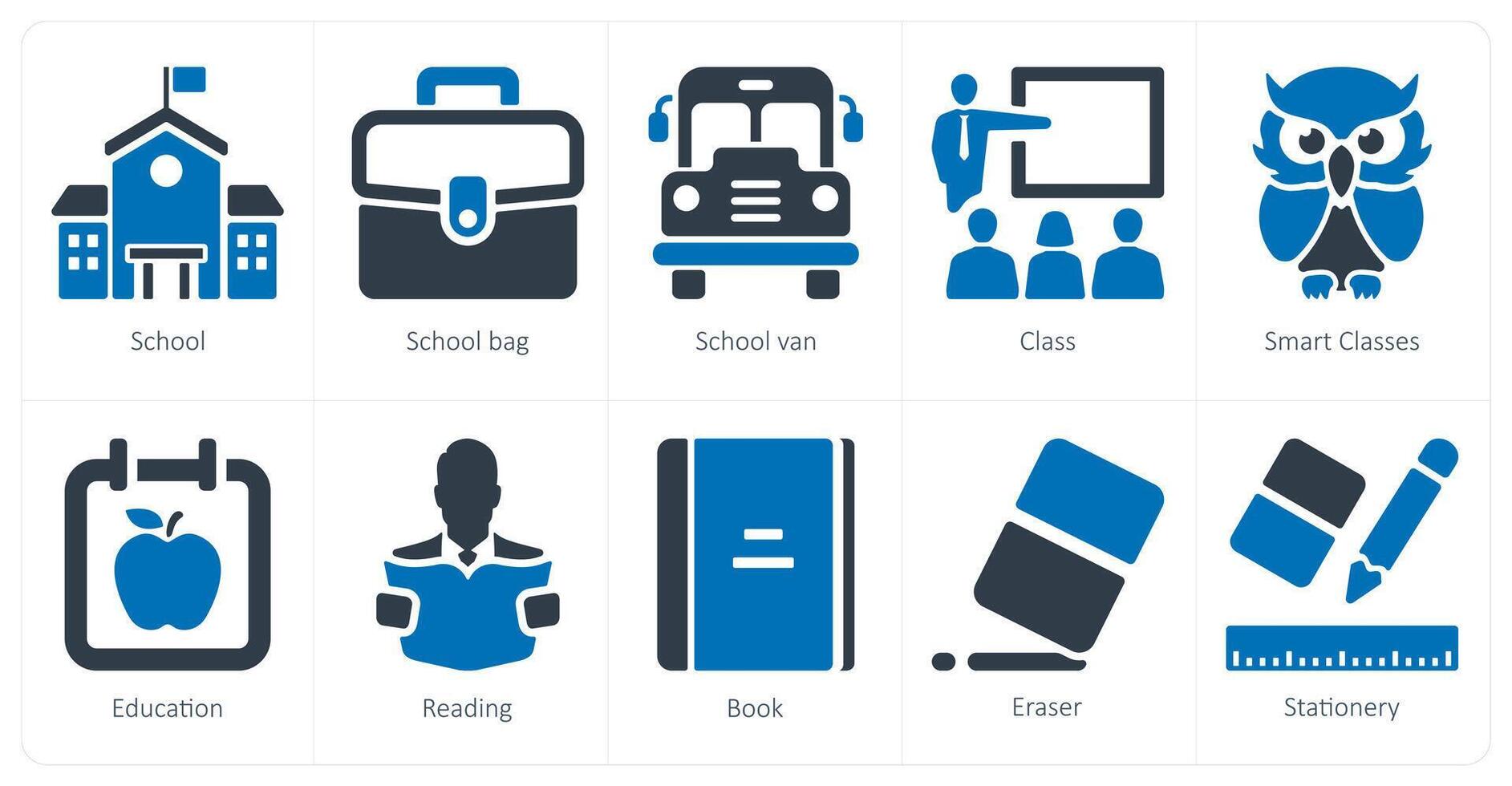 A set of 10 School and Education icons as school, school bag, school van vector