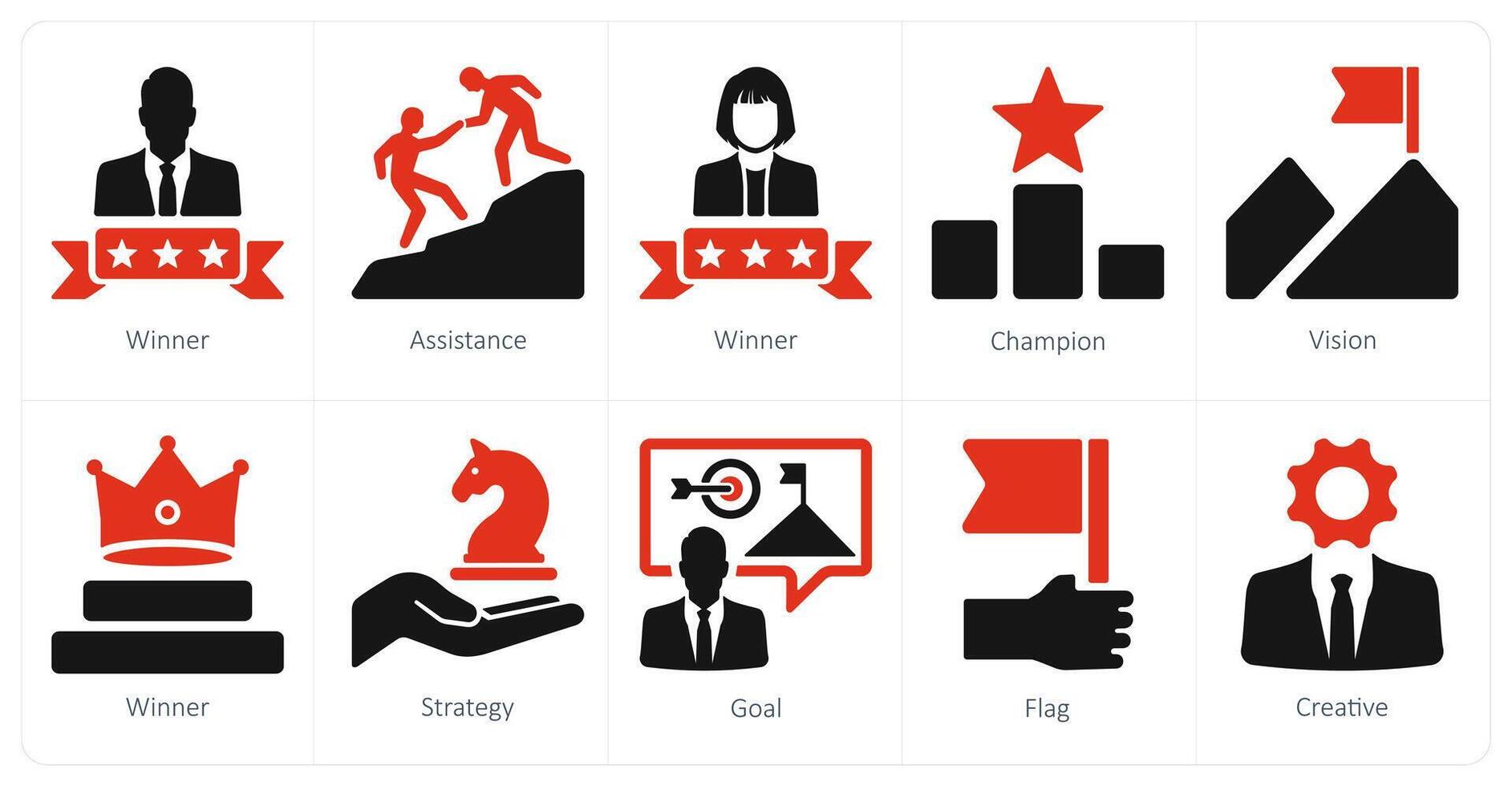 A set of 10 Leadership icons as winner, assistance, champion vector