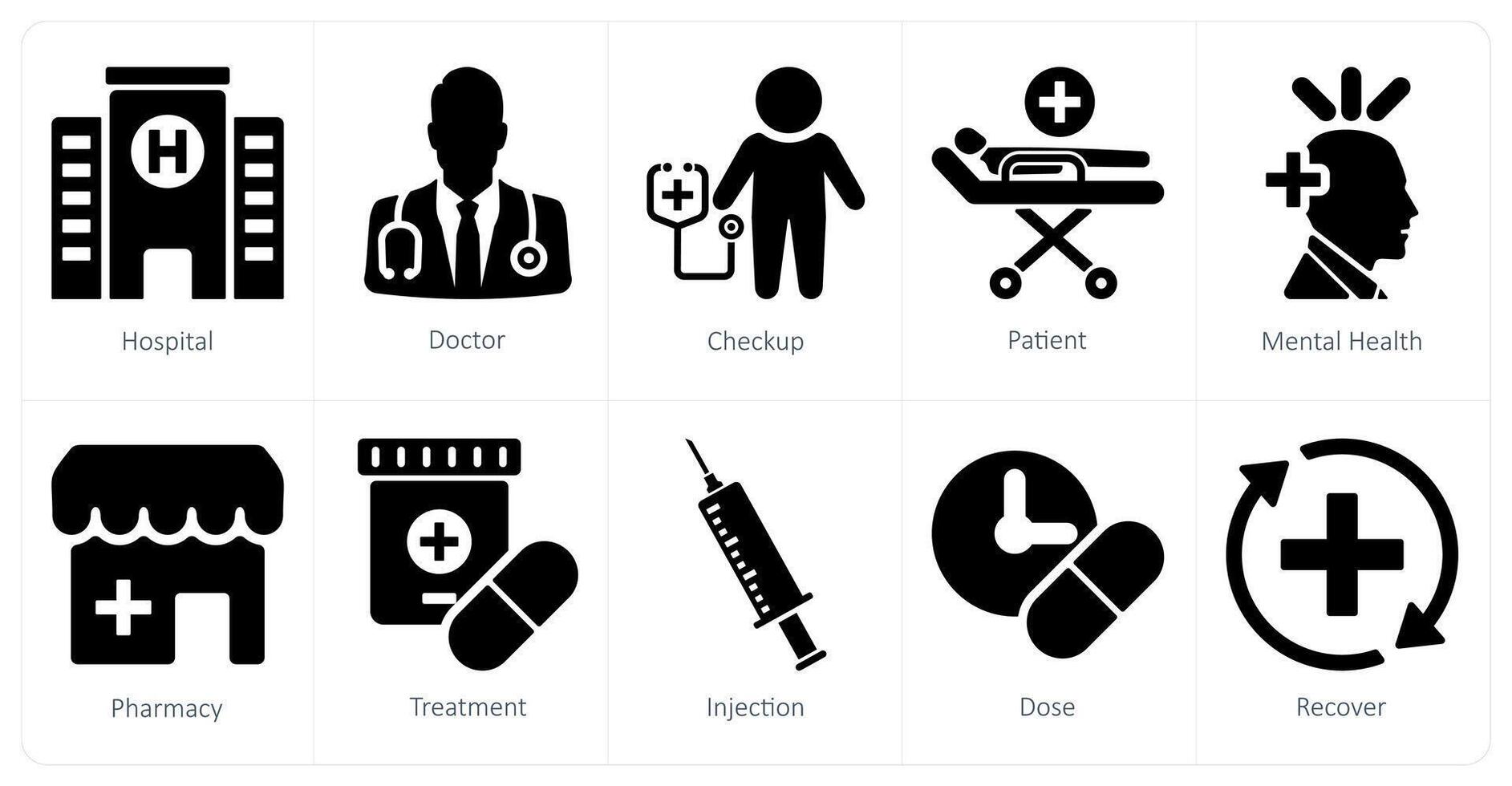 A set of 10 health checkup icons as hospital, doctor, checkup vector