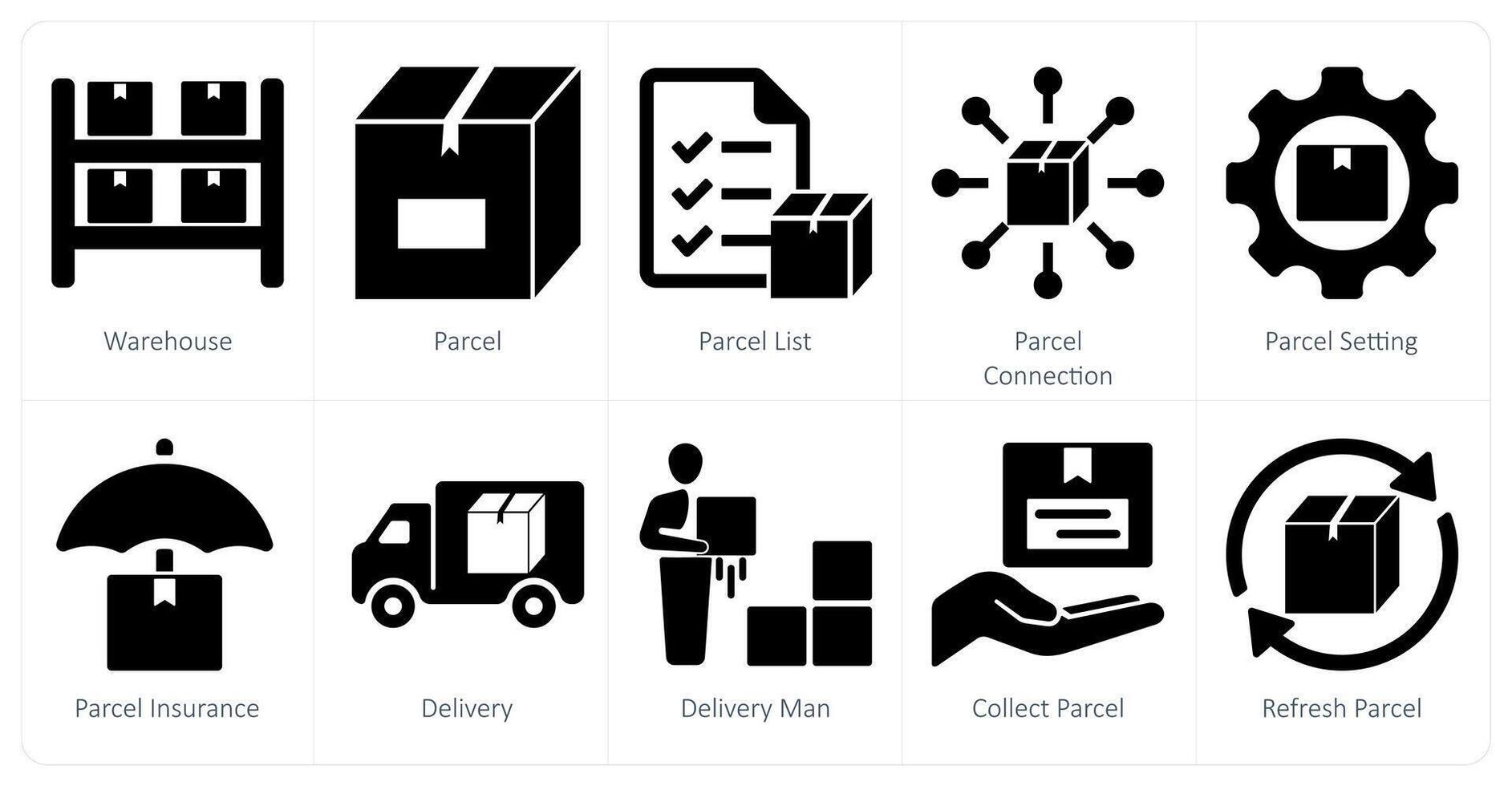 A set of 10 mix icons as warehouse, parcel, parcel list vector