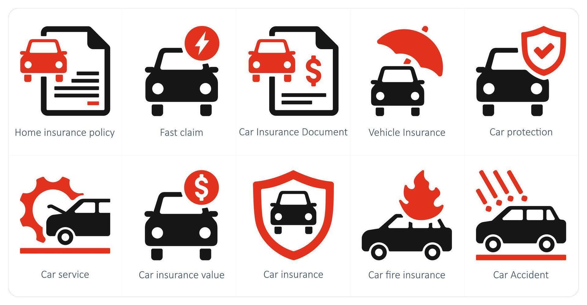 A set of 10 Insurance icons as home insurance policy, fast claim, car insurance document vector