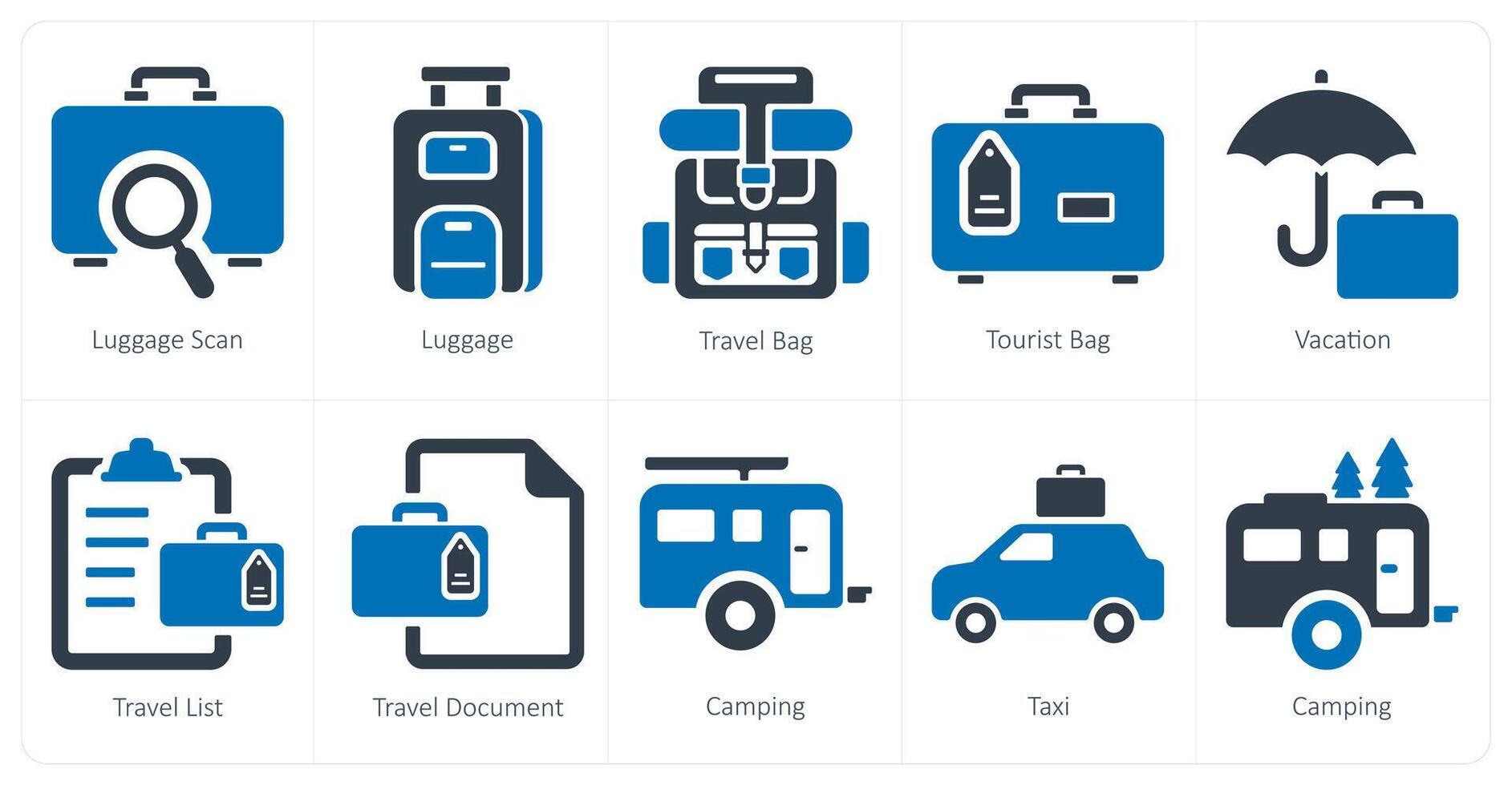 A set of 10 Travel and vacation icons as luggage scan, luggage, travel bag vector