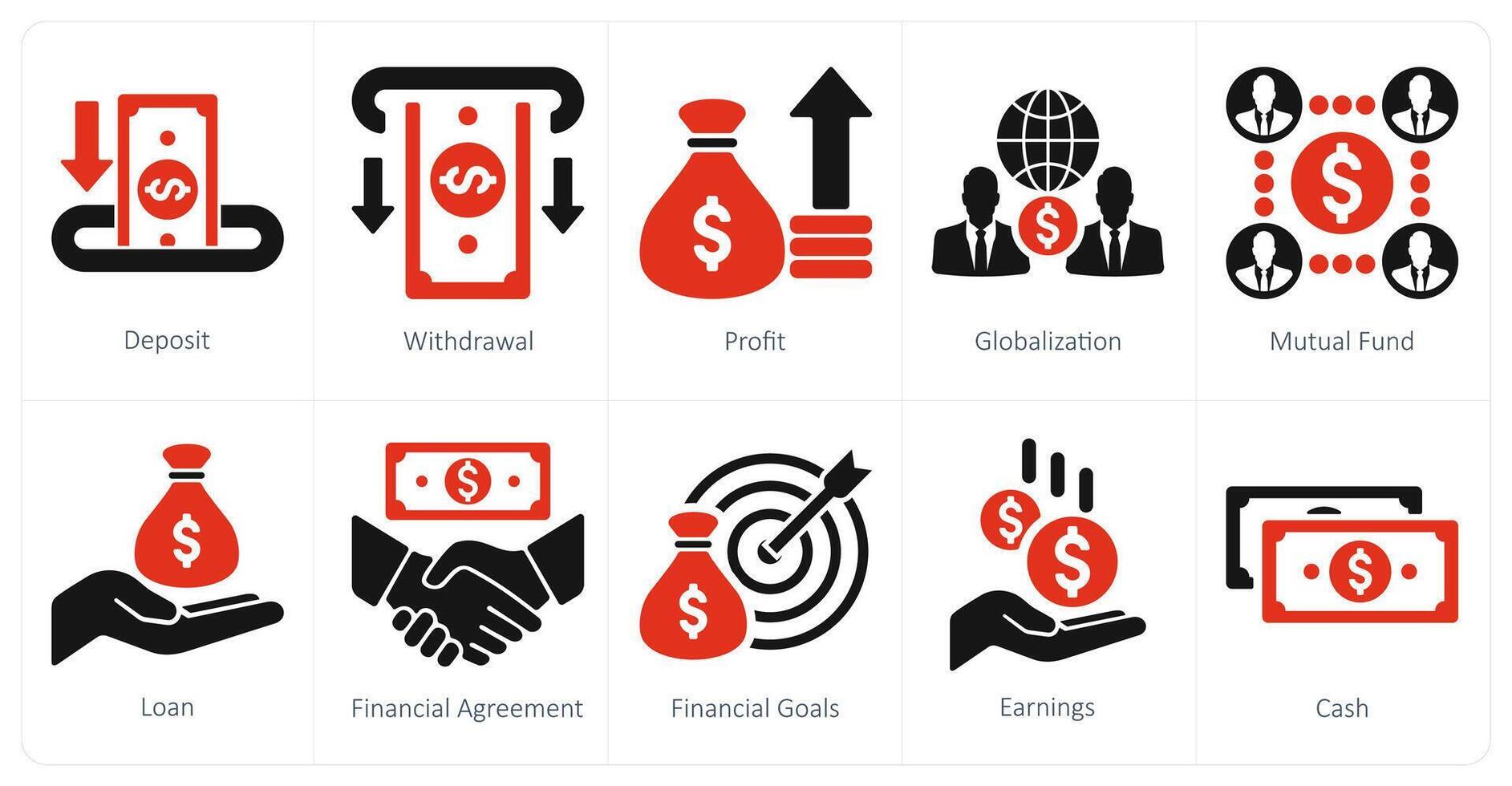 A set of 10 finance icons as deposit, withdrawal, profit vector
