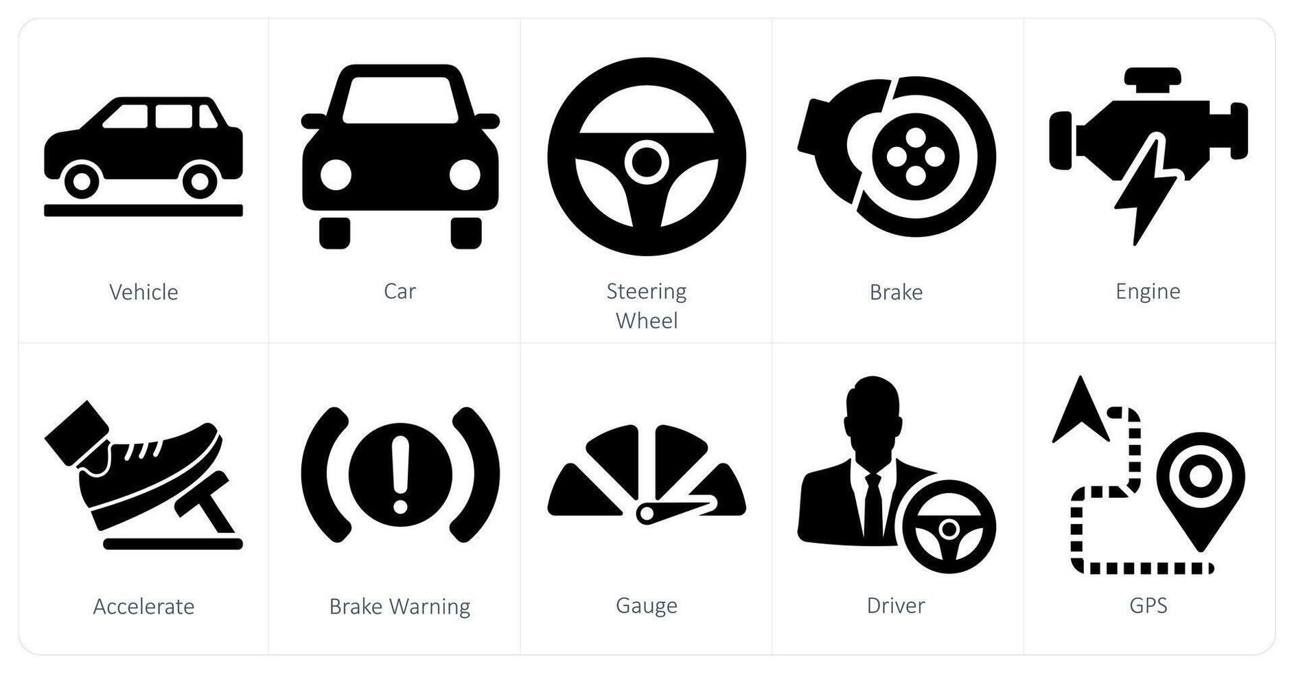 A set of 10 car icons as vehicle, car steering wheel vector