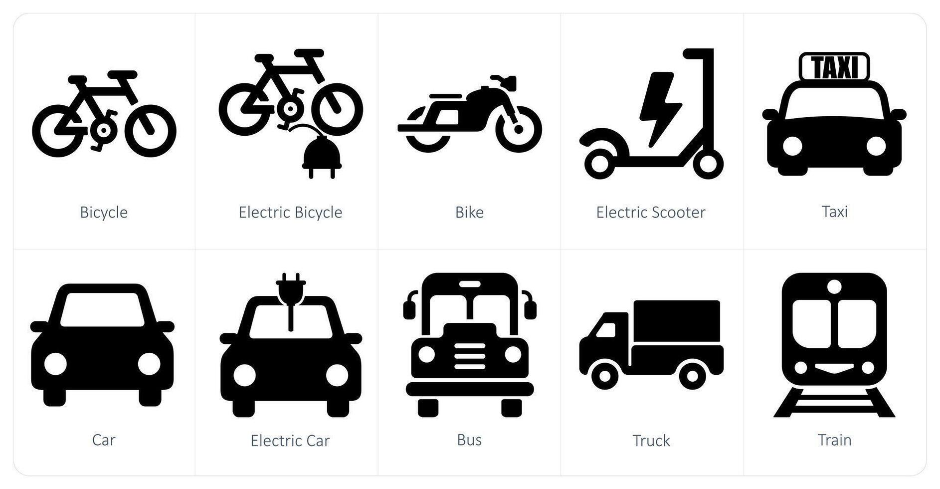 A set of 10 mix icons as bicycle, electric bicycle, bike vector