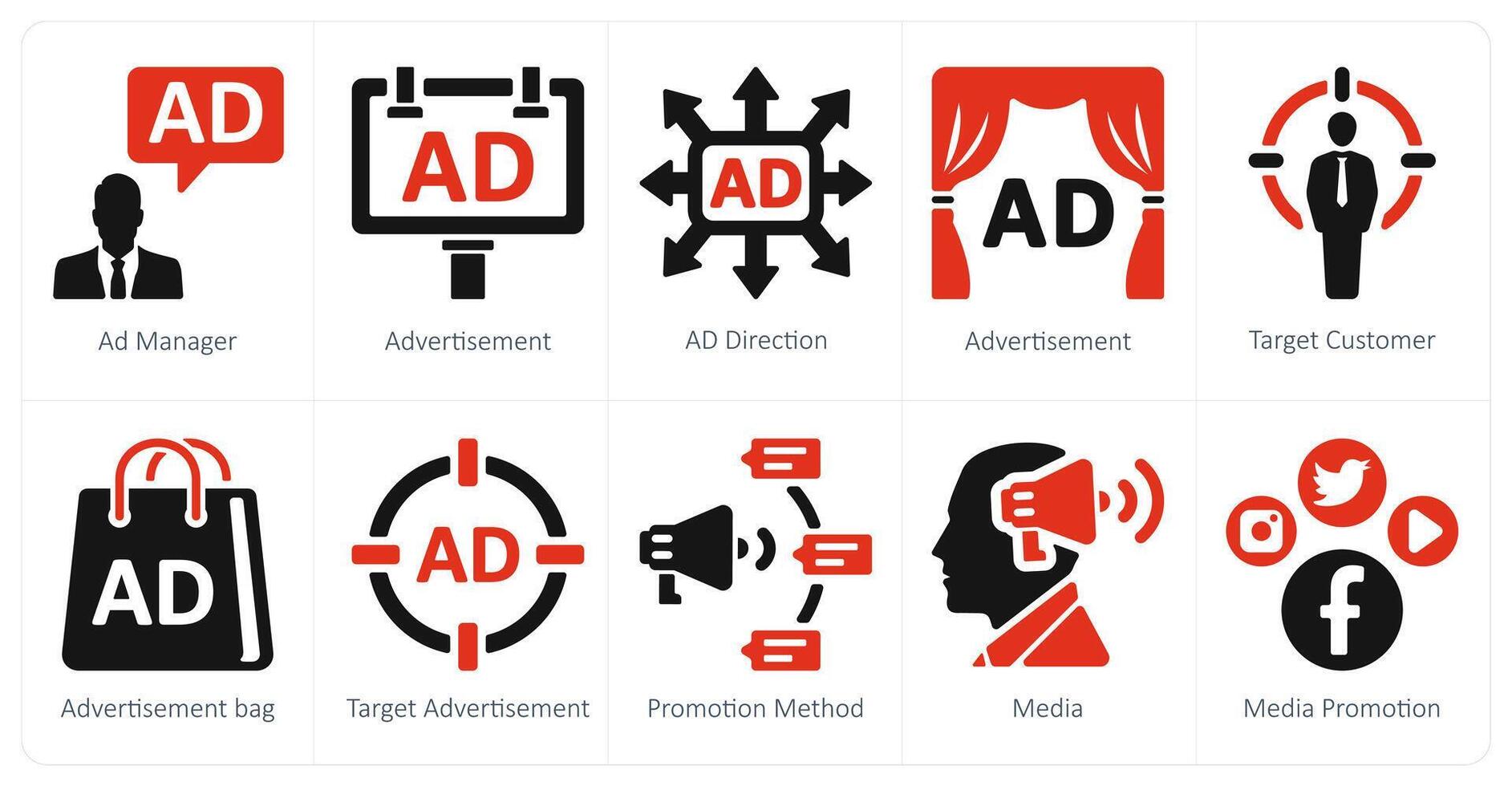 A set of 10 ads and marketing icons as ad manager, advertisement, ad direction vector