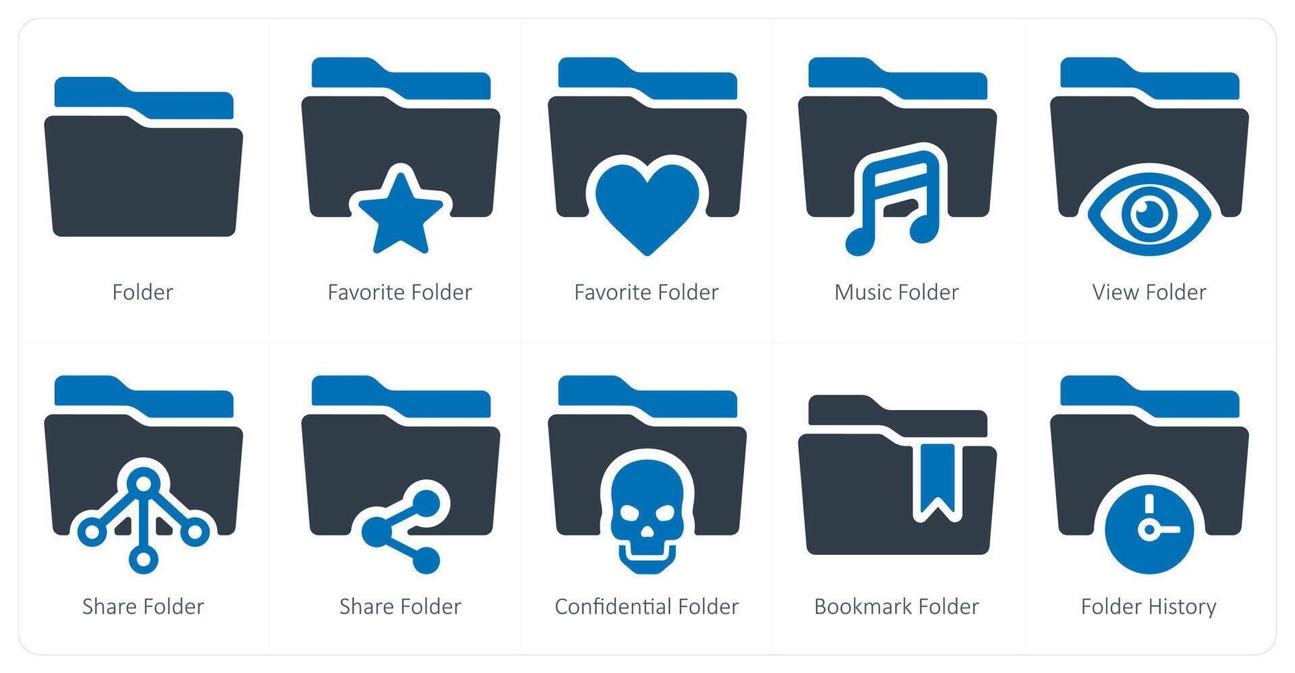 A set of 10 Folder icons as folder, favorite folder, music folder vector