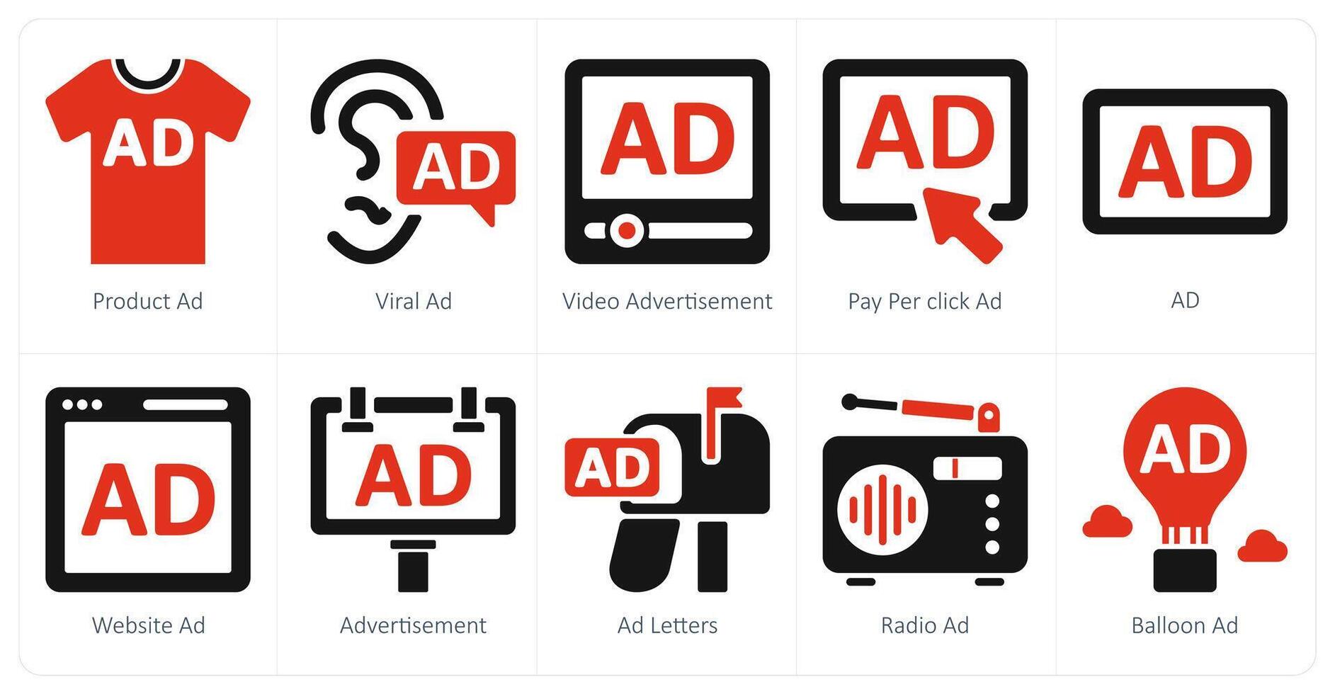 A set of 10 ads and marketing icons as product ad, viral ad, advertisement vector