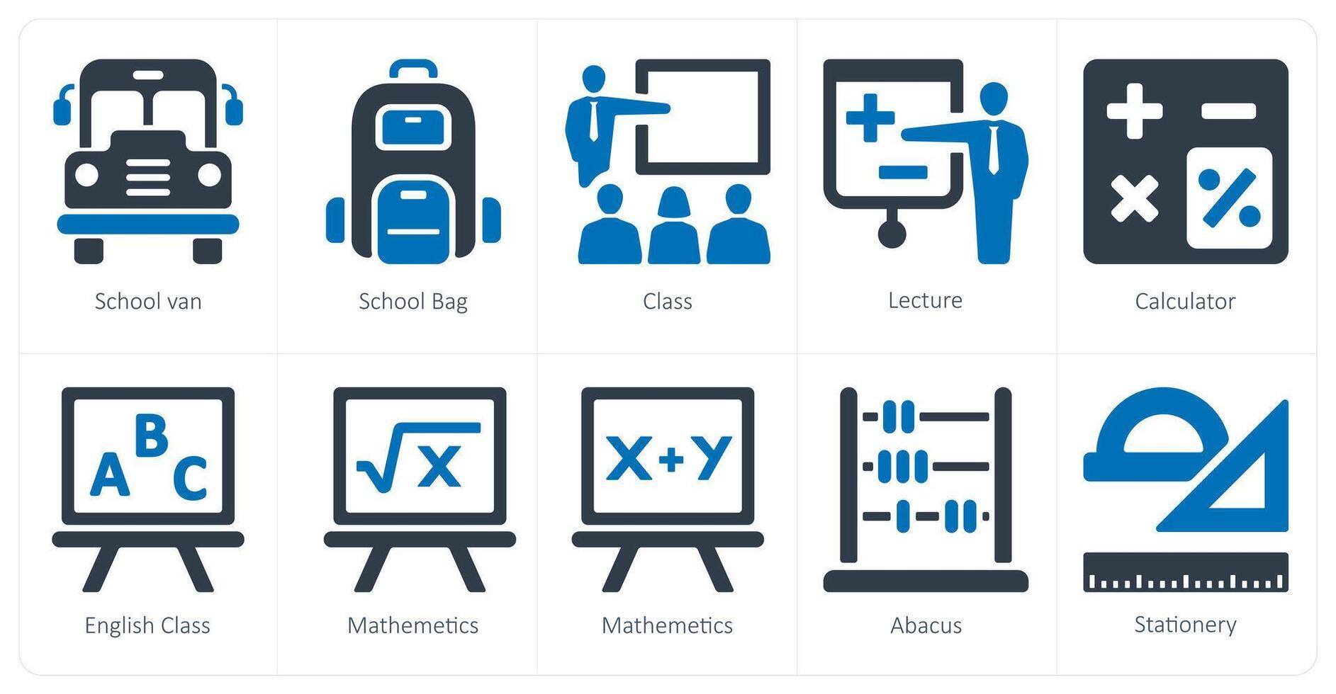 A set of 10 School and Education icons as school van, school bag, class vector