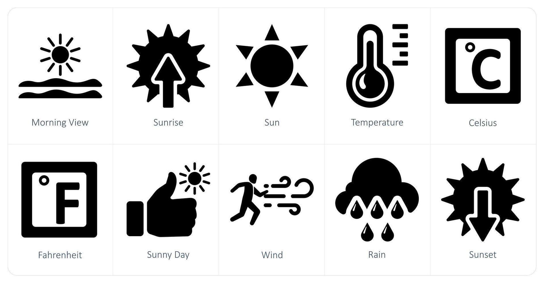 A set of 10 mix icons as morning view, sunrise, sun vector