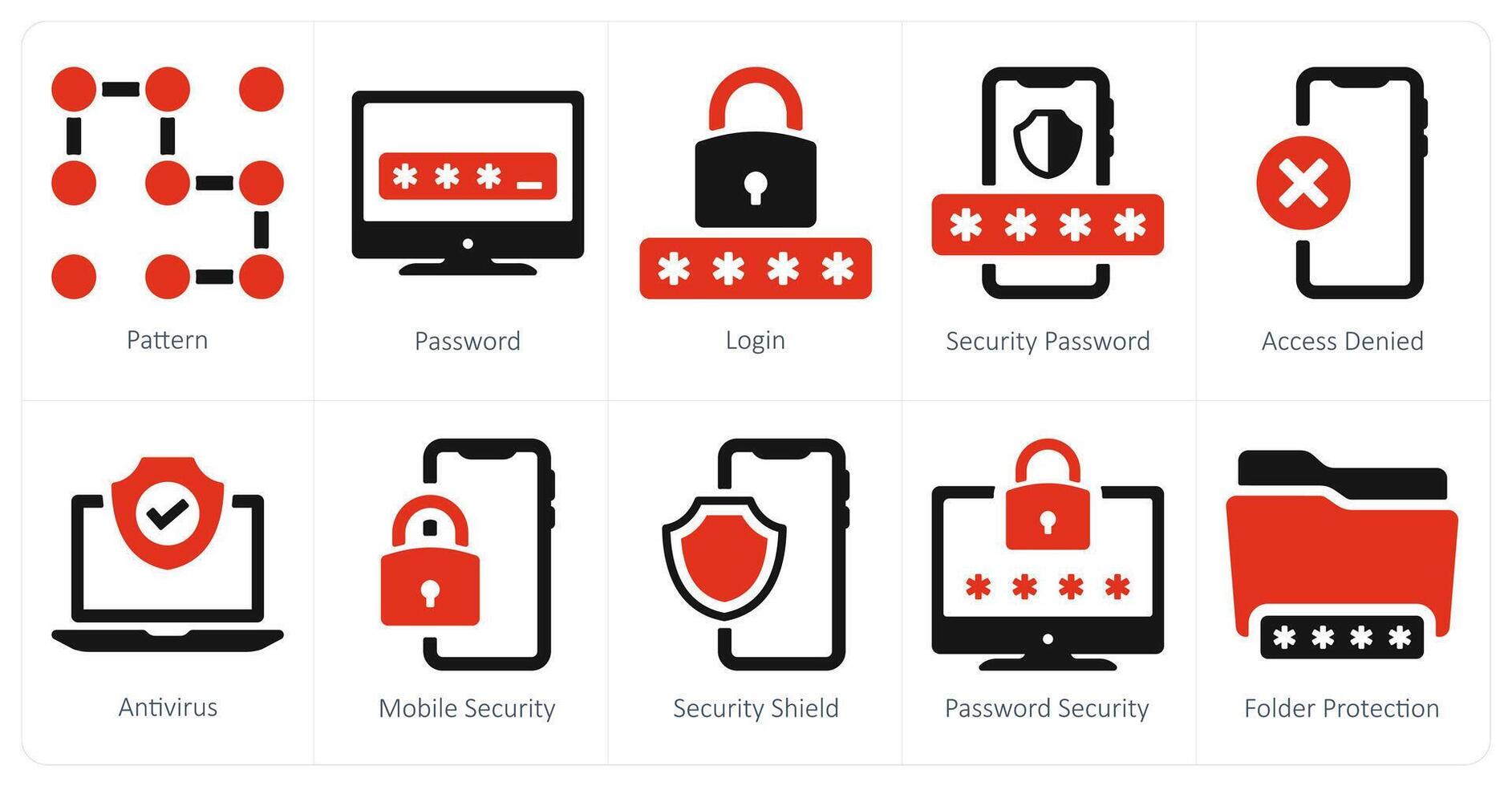 un conjunto de 10 seguridad íconos como patrón, contraseña, iniciar sesión vector