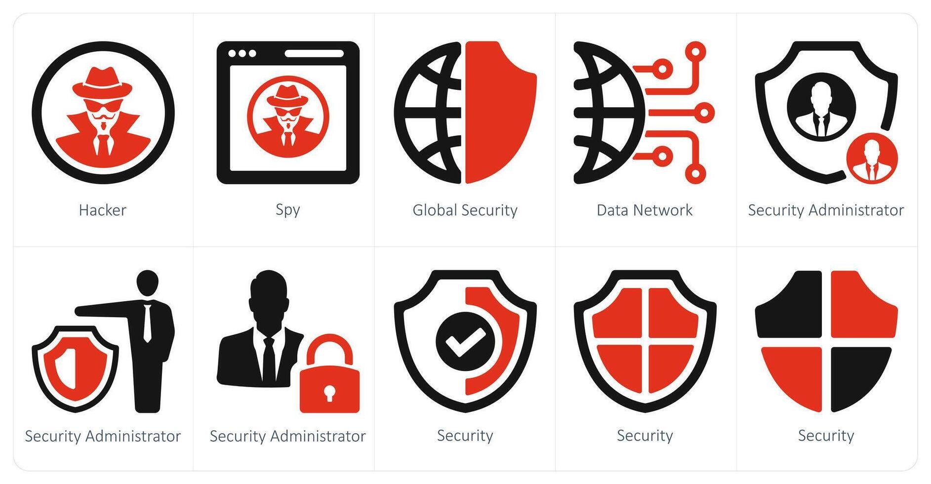 A set of 10 Security icons as hacker, spy, global security vector