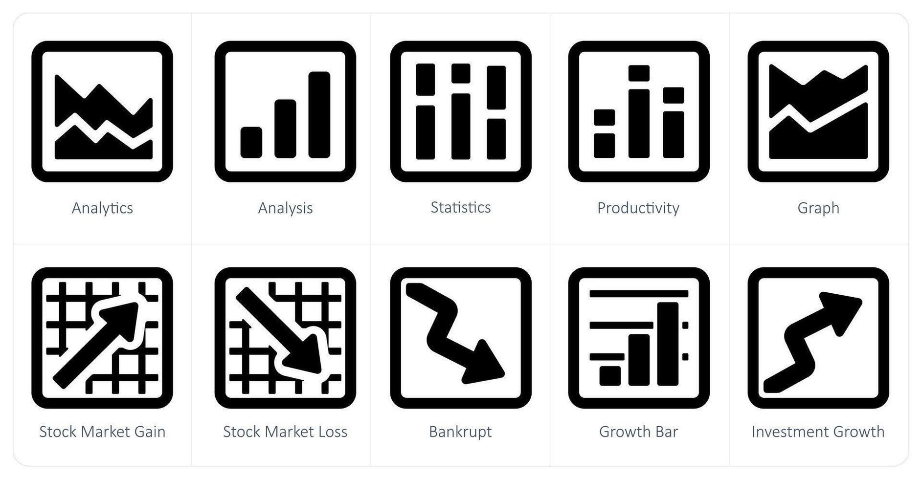 un conjunto de 10 diagramas y informes íconos como analítica, análisis, Estadísticas vector